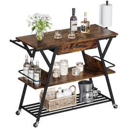 Bestier - Coffee Bar Station, Kitchen Island Cart with Storage and Lockable Wheels - Brown