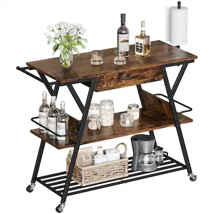 Front. Bestier - Bestier Coffee Bar Station, Kitchen Island Cart with Storage and Lockable Wheels - Brown.