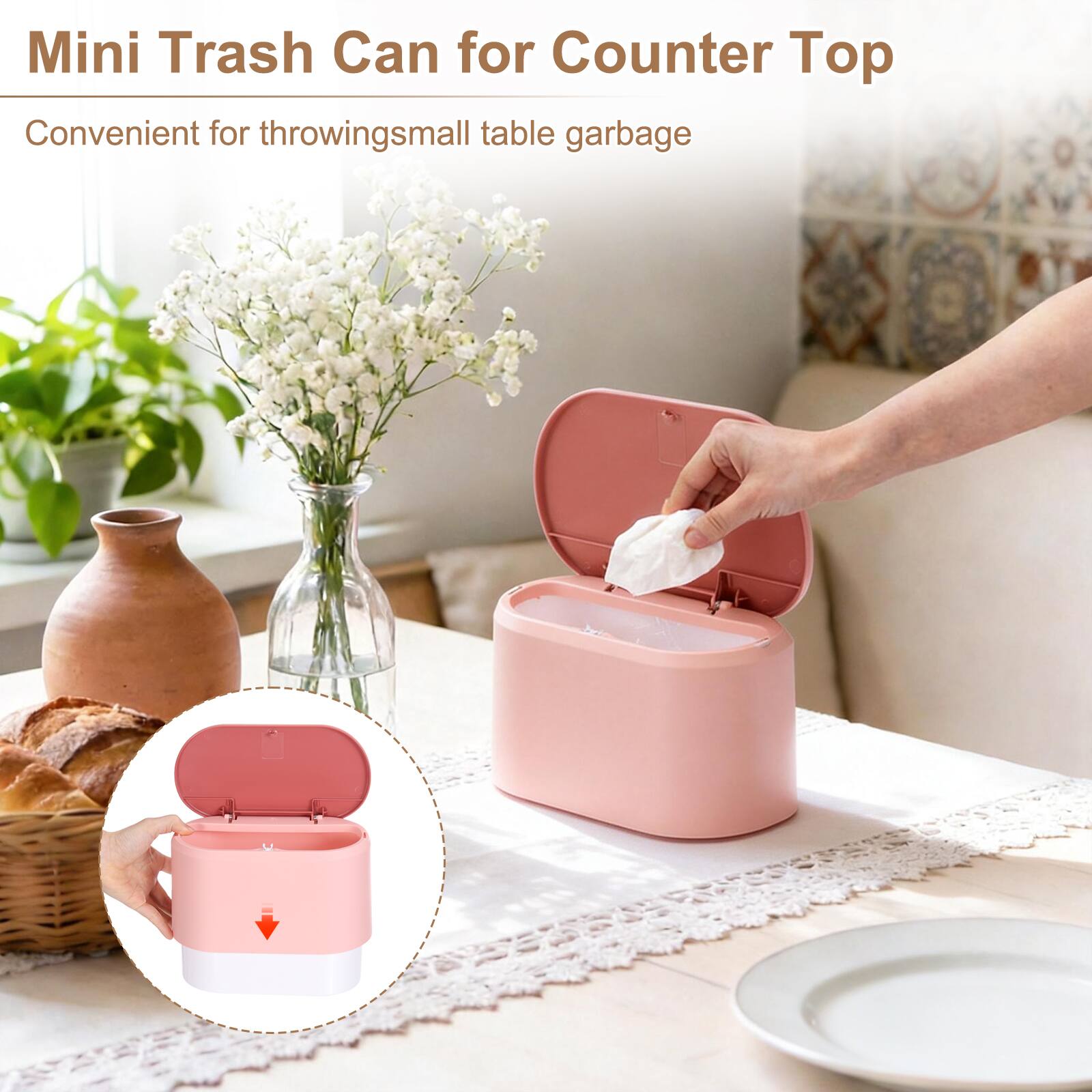 Mini Trash Can for Counter Top  
Convenient for throwing small table garbage