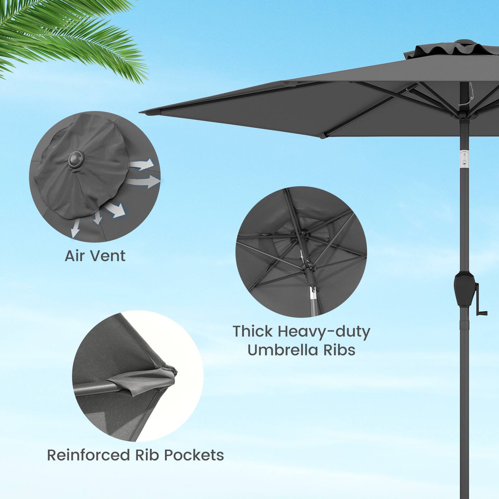 Air Vent, Thick Heavy-duty Umbrella Ribs, Reinforced Rib Pockets