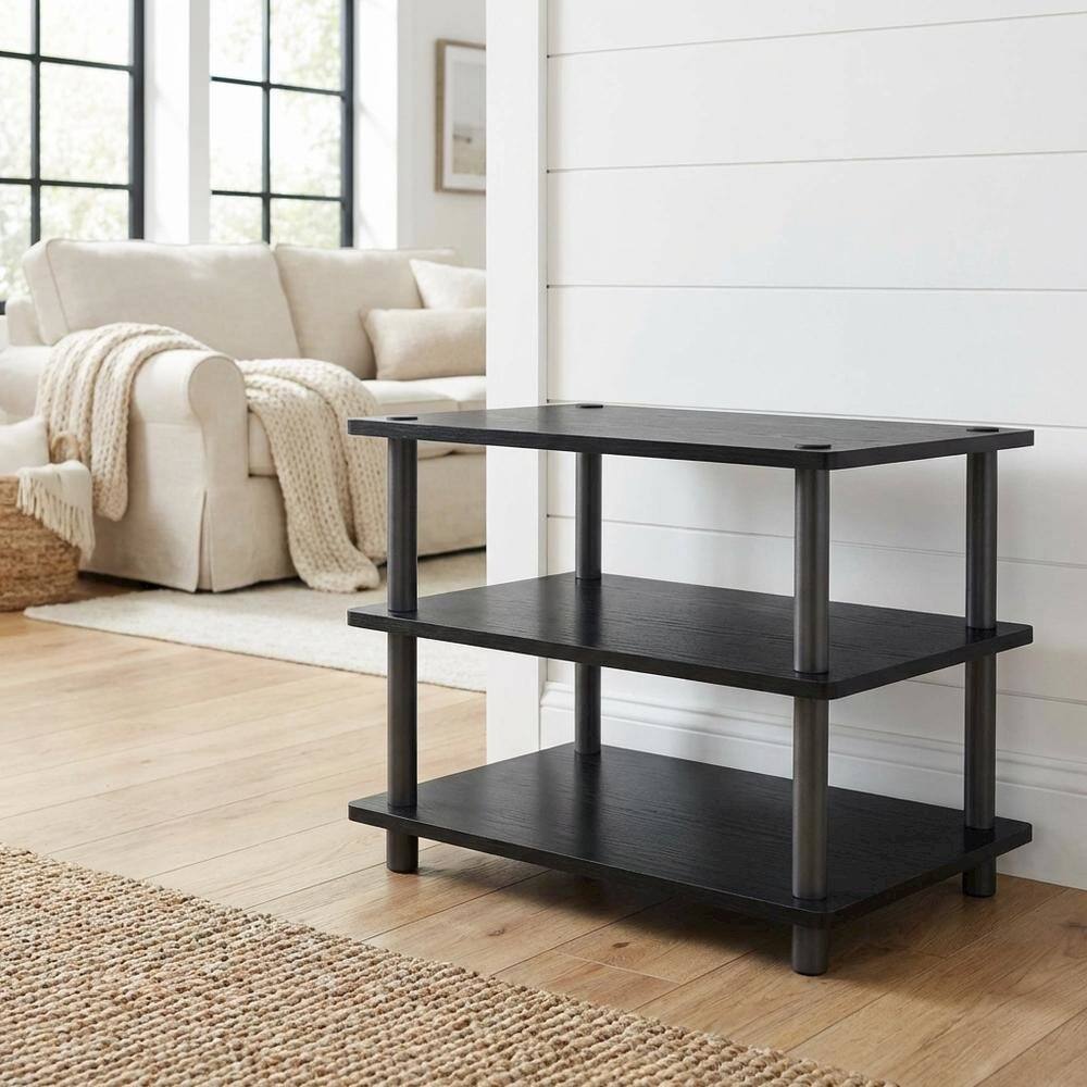 Alt View 1. FurniFact - Black 3-Tier Corner TV Stand with Easy Assembly and Composite Wood Construction - Brown.