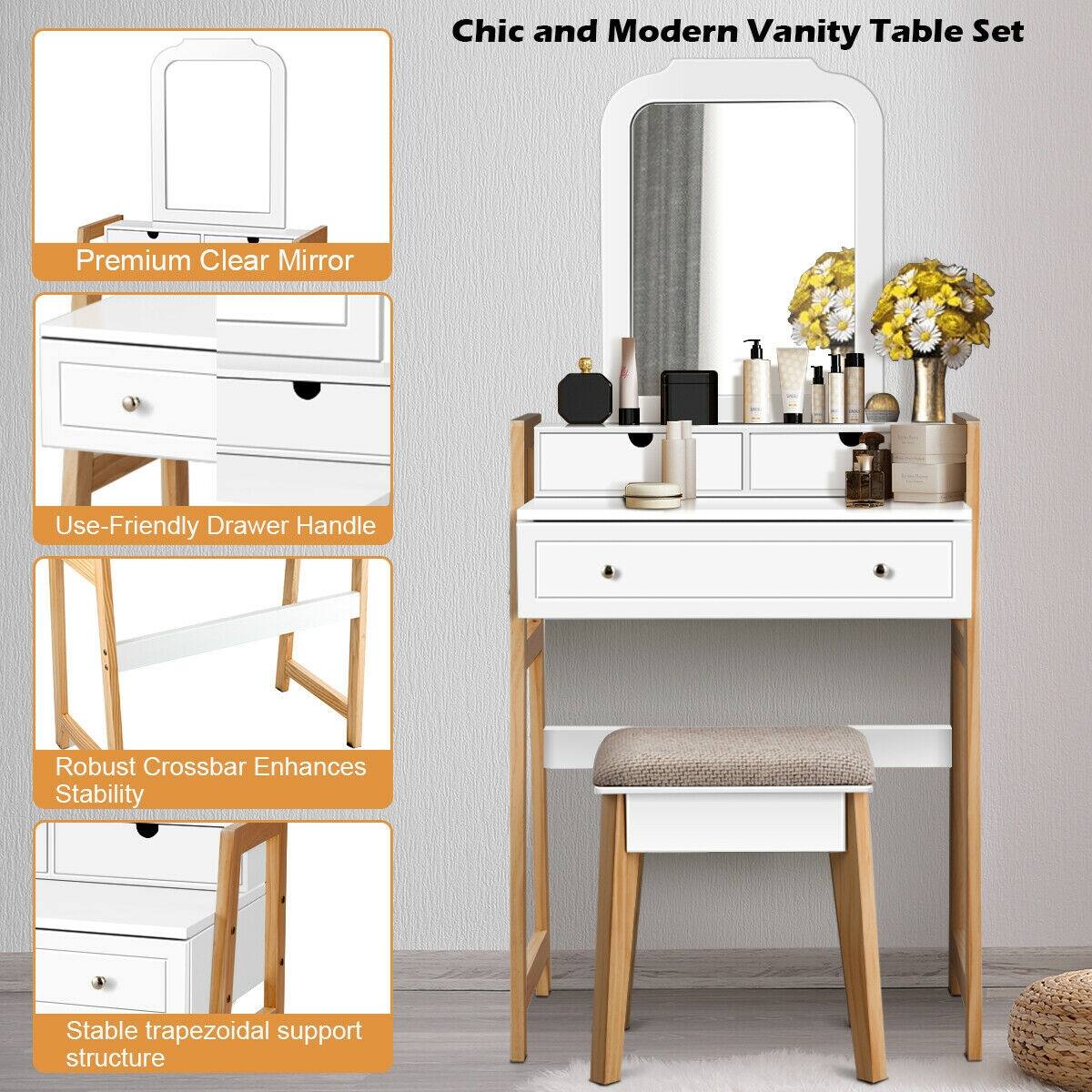 Chic and Modern Vanity Table Set

Premium Clear Mirror
Use-Friendly Drawer Handle
Robust Crossbar Enhances Stability
Stable trapezoidal support structure