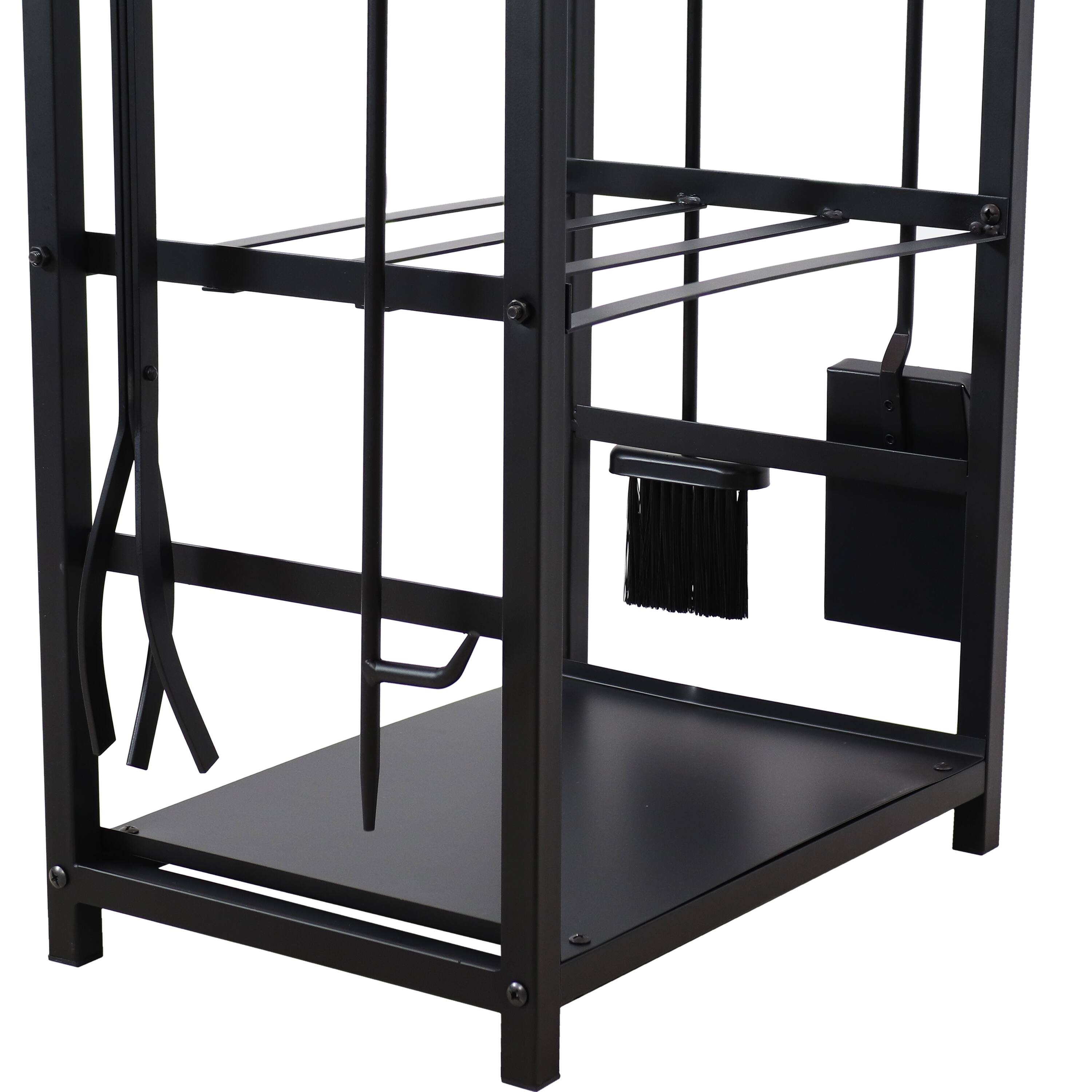 Alt View 9. Sunnydaze - 4-Piece Steel Firewood Log Rack with Fireplace Tools - Black.