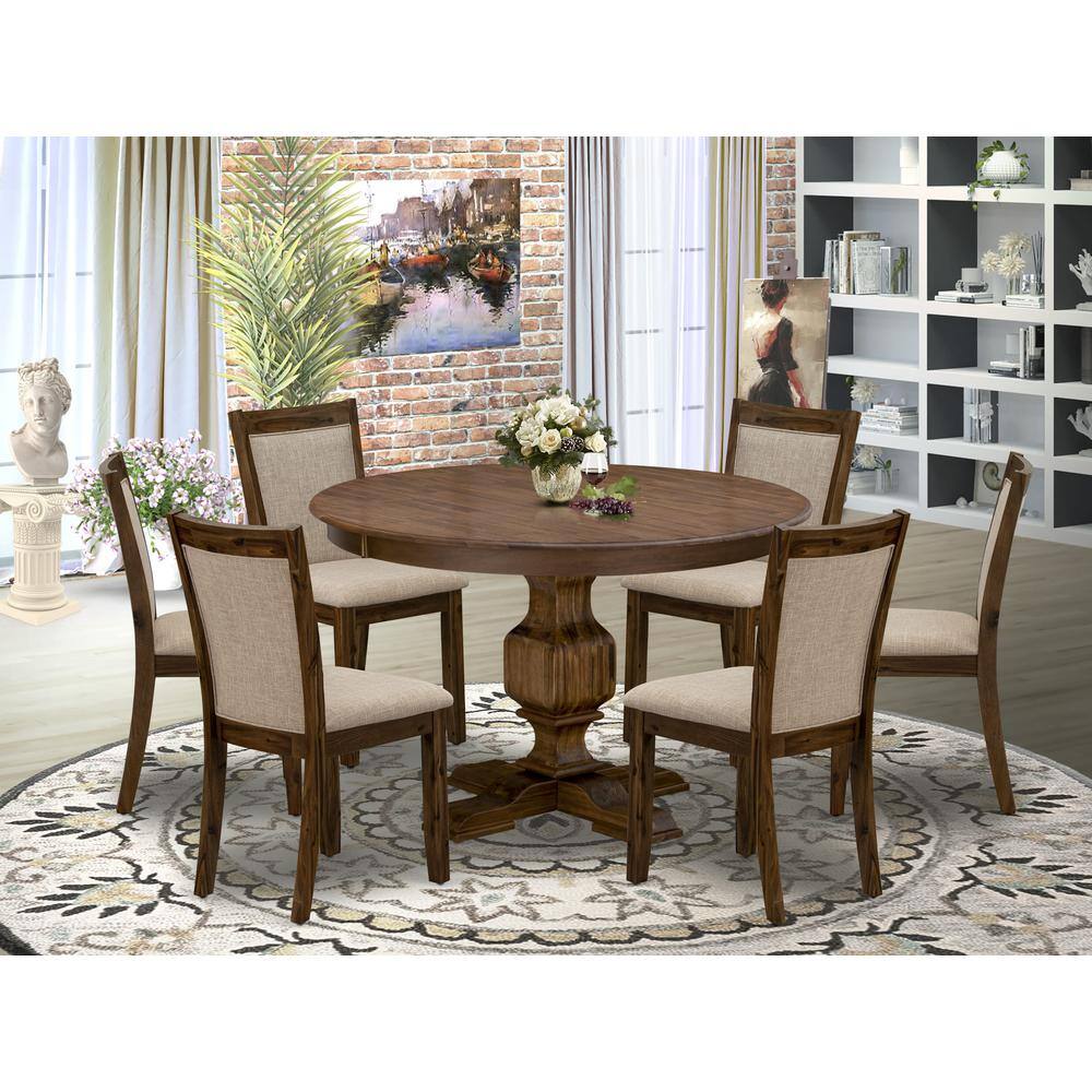 Angle. East West Furniture - East West Furniture 7-Pc Dining Table Set - Modern Pedestal Dining Table and 6 Light Tan Color Parson Dining Chairs - Multi-Color.