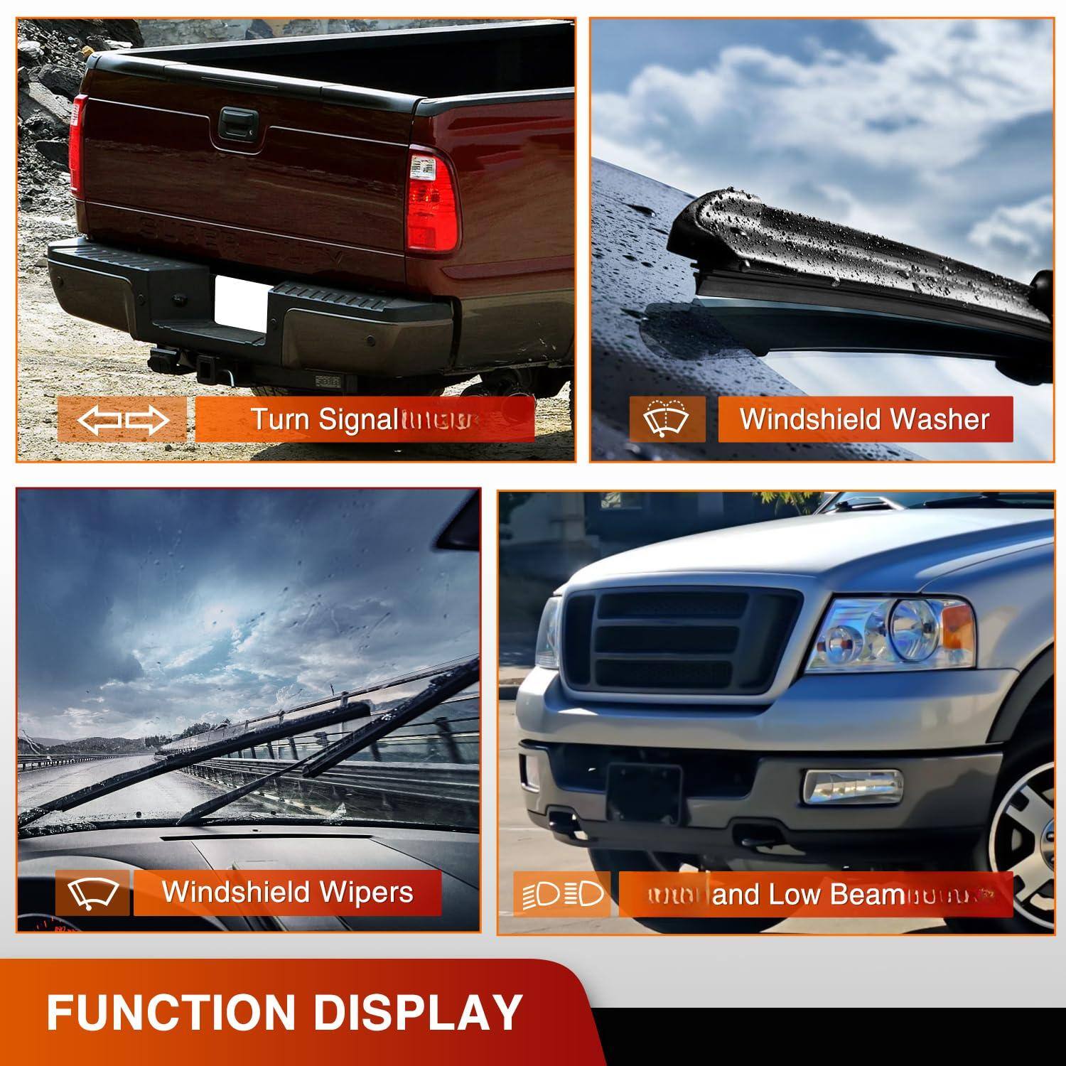 - Turn Signal
- Windshield Washer
- Windshield Wipers
- High Beam and Low Beam

FUNCTION DISPLAY