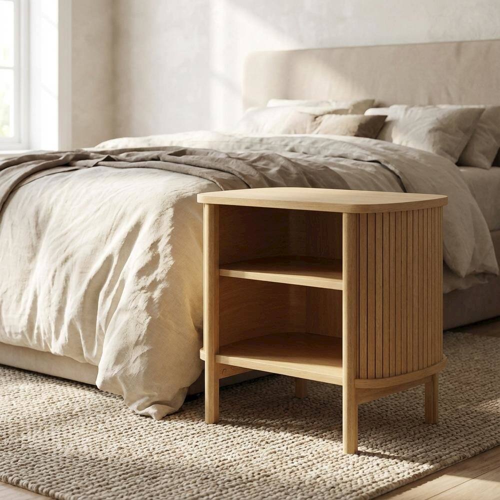 Angle. FurniFact - Brown Nightstand with Open Storage and Modern Design - Brown.