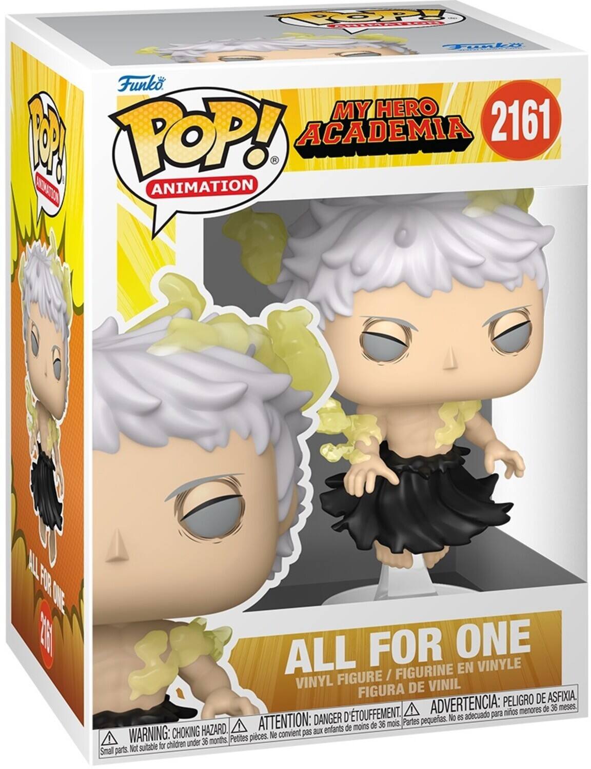 **Funko POP! Animation**

**My Hero Academia 2161**

**All For One**

**Vinyl Figure / Figurine en Vinyle / Figura de Vinil**

**Warning: Choking Hazard. Small parts. Not suitable for children under 36 months.**

**Attention: Danger d'étouffement. Petites pièces. Ne convient pas aux enfants de moins de 36 mois.**

**Advertencia: Peligro de asfixia. Partes pequeñas. No es adecuado para niños menores de 36 meses.**