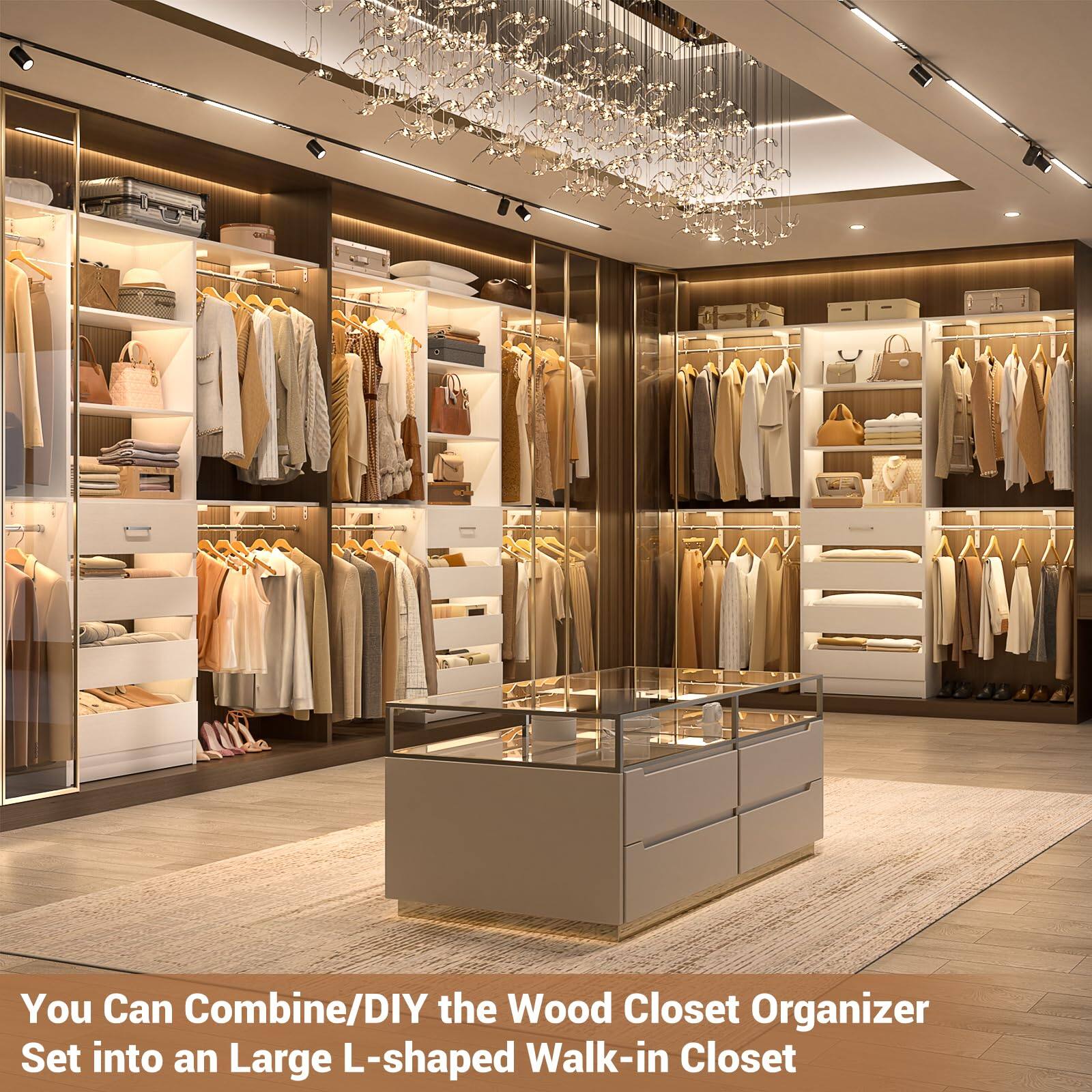 You Can Combine/DIY the Wood Closet Organizer Set into an Large L-shaped Walk-in Closet