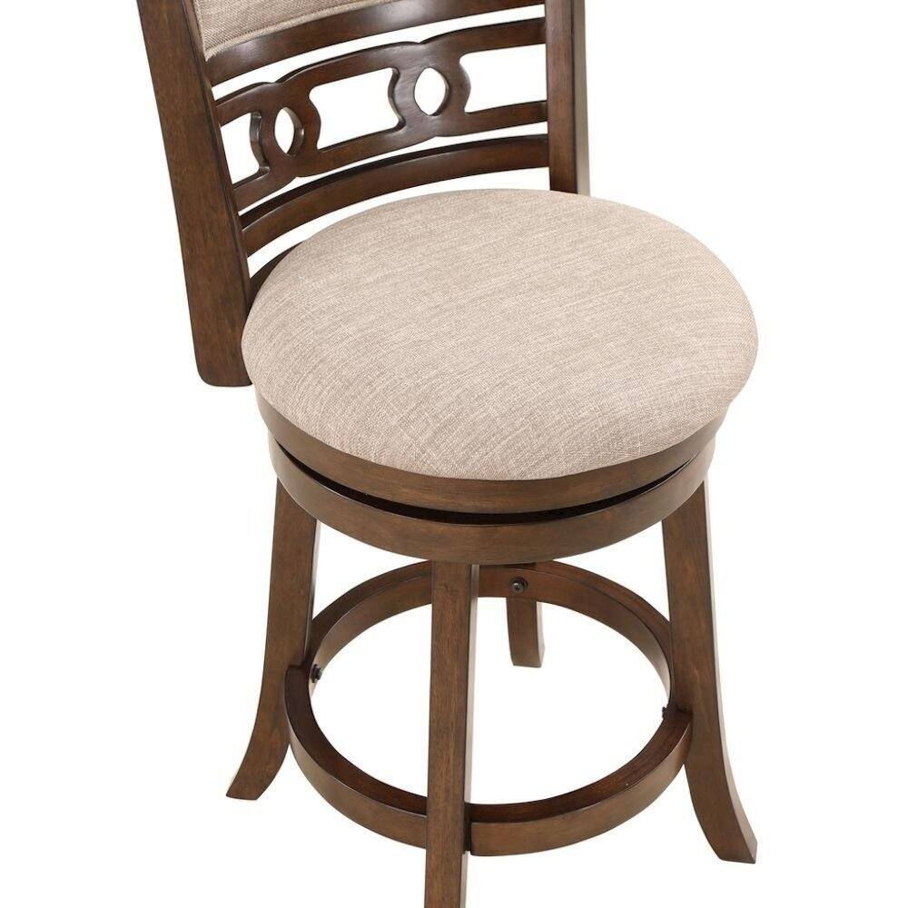 Back. FurniFact - 24-Inch Wood Swivel Counter Stool Cherry Brown Fabric - Cherry.
