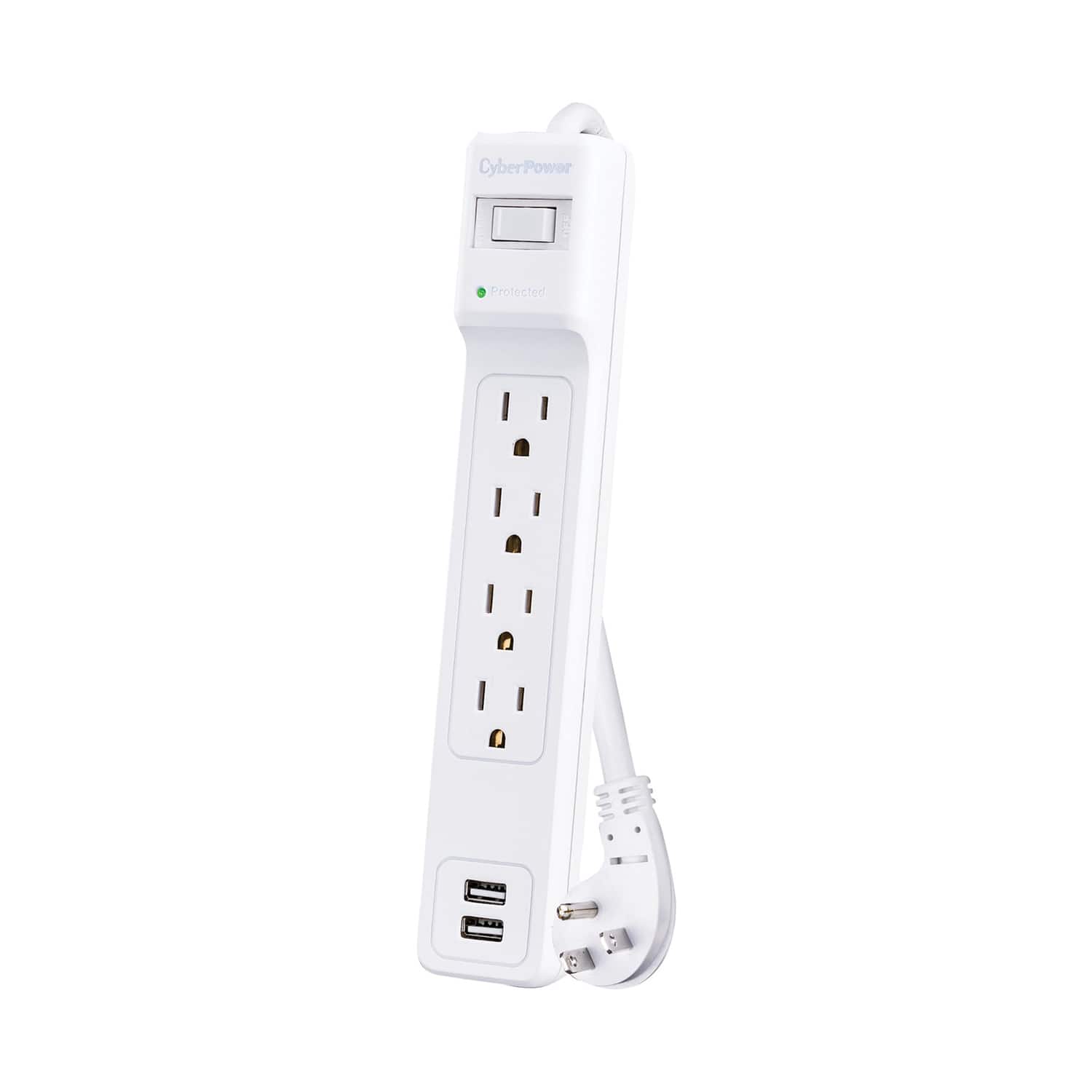 CyberPower - P403urc1 Home Office Series Surge Protector Power Strip, 4 Ac Outlets And 2 Usb Ports, 3-ft. Cord, P403urc1 - White