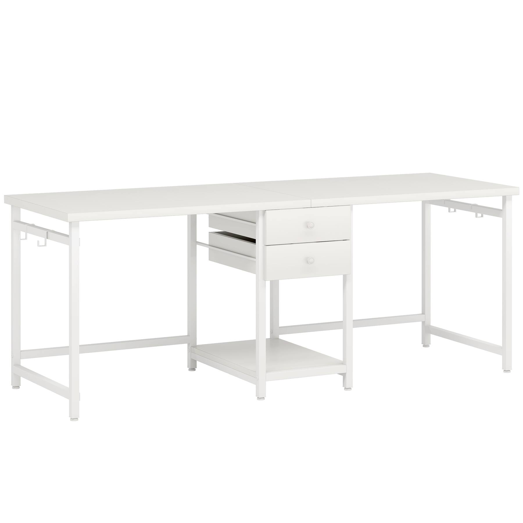 Back. APRILSOUL - 79-Inch Two Person Computer Desk with Drawers and Storage Shelves Extra Long Double Workstation Table Writing Desk White - White.