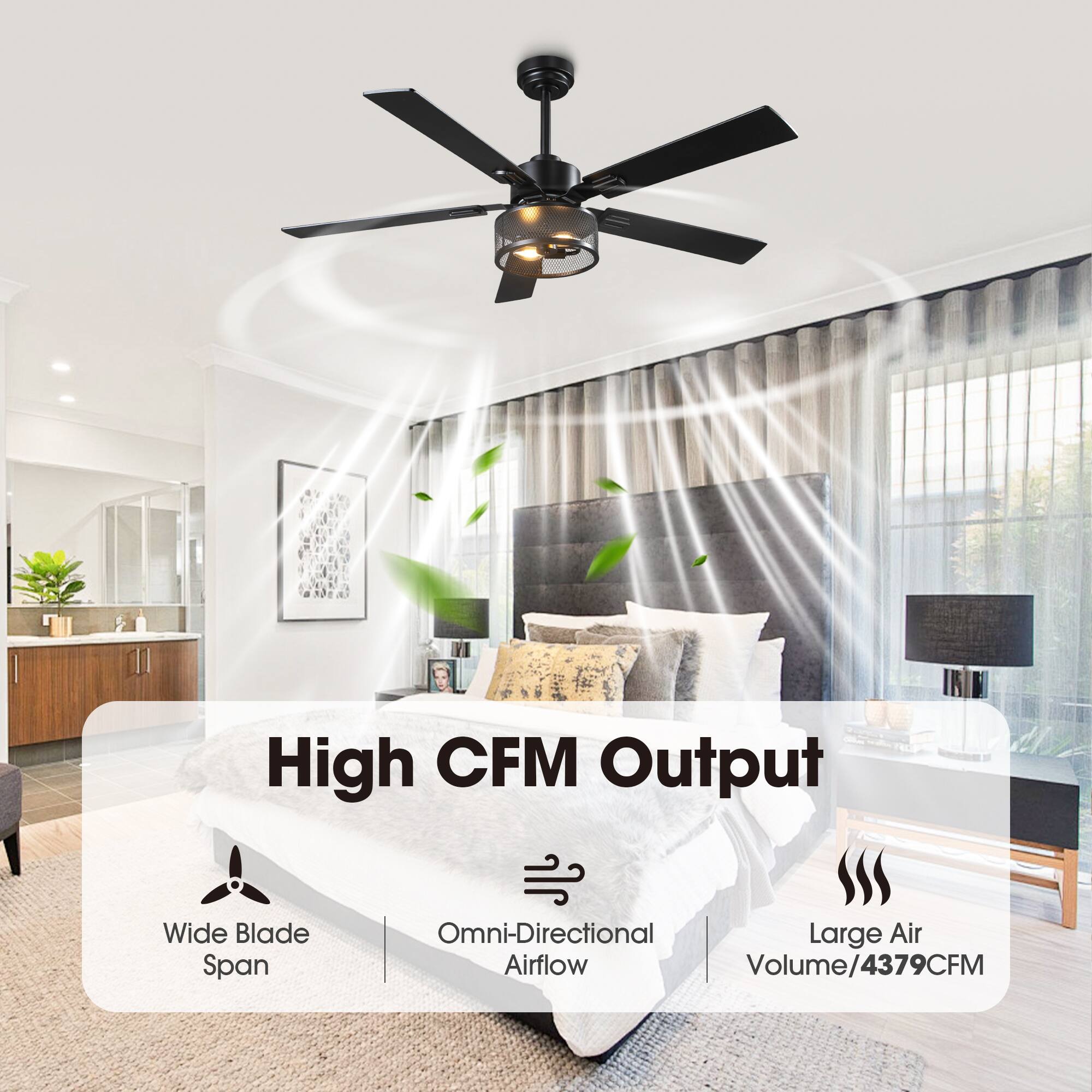 High CFM Output  
Wide Blade Span  
Omni-Directional Airflow  
Large Air Volume/4379CFM
