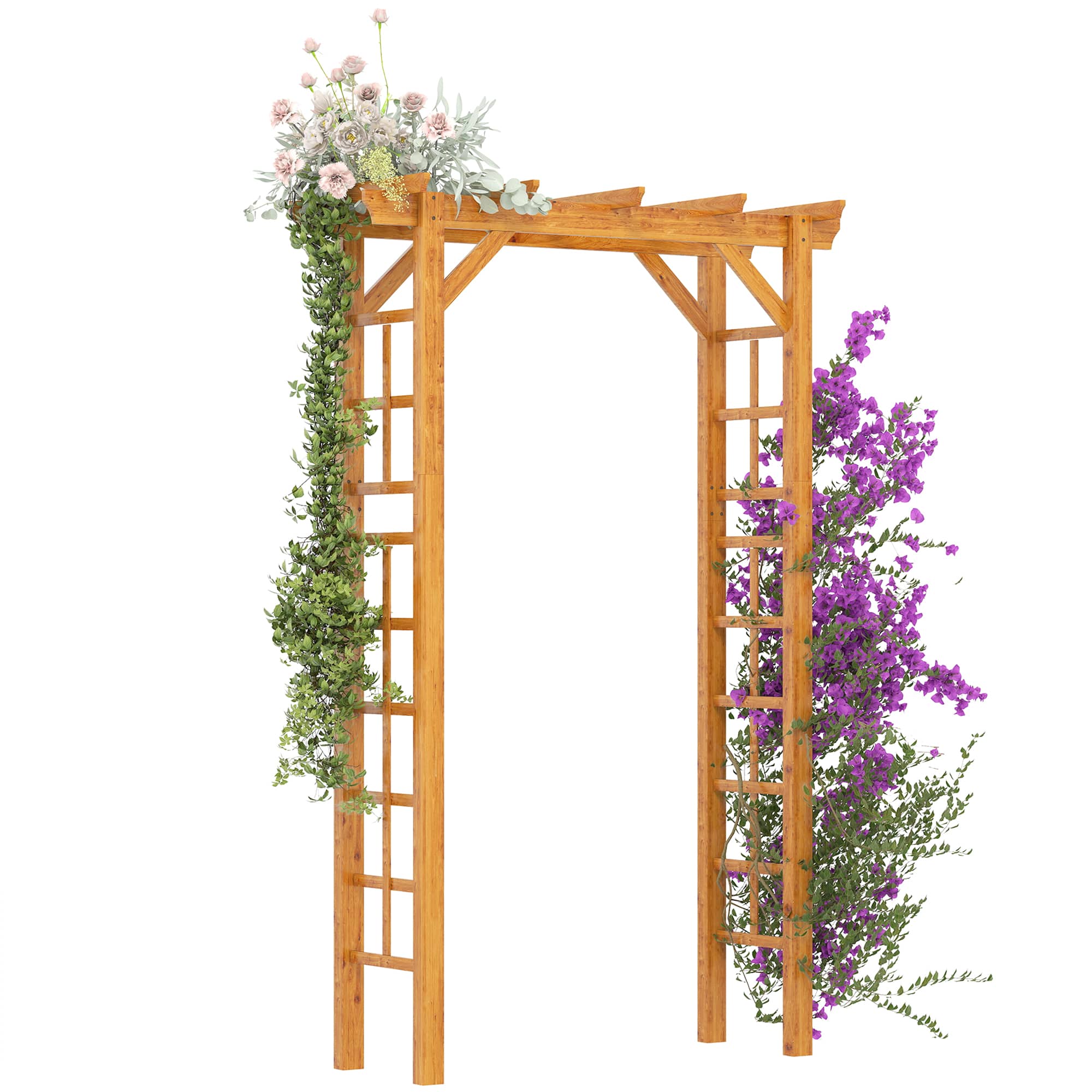 Outsunny - Wood Steel Outdoor Garden Arched Trellis Arbor with Natural Fir Wood & Side Panel for Climbing Vines - Orange