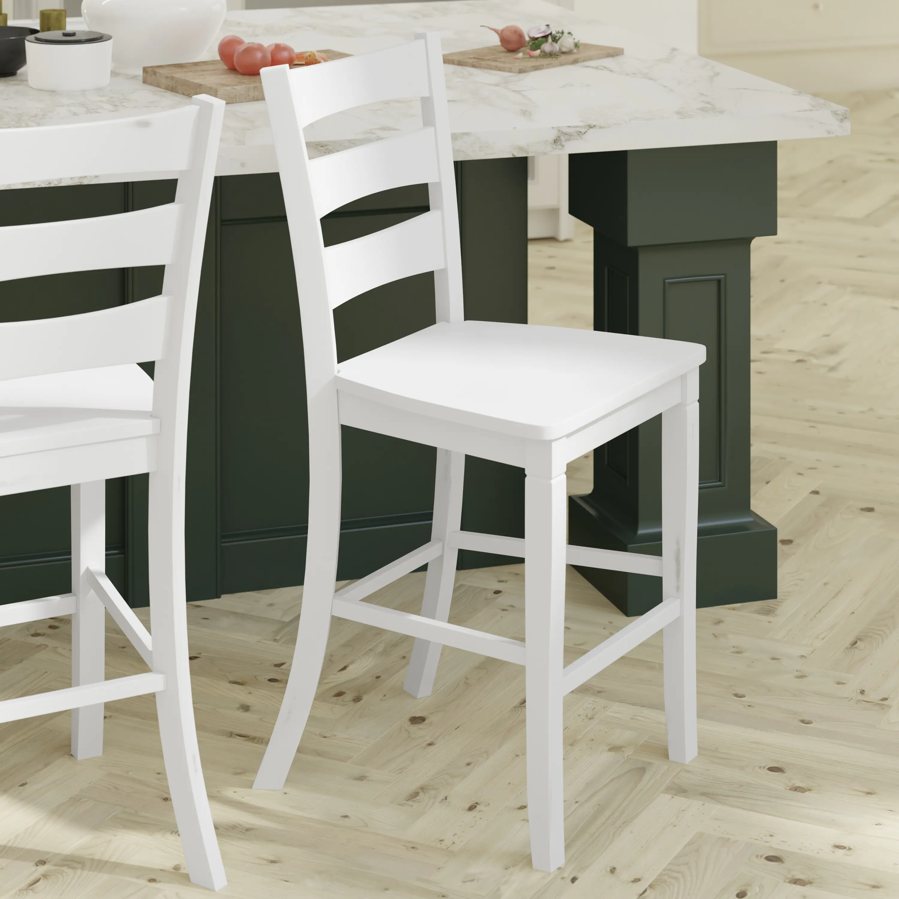 Alt View 4. Emma + Oliver - Lana Set of 2 Classic Wood Dining Stool with Ladderback Design - White Wash.