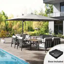 Mondawe - 10*13ft Large Patio Cantilever Umbrella Square with LED Light Panel and Base - Gray