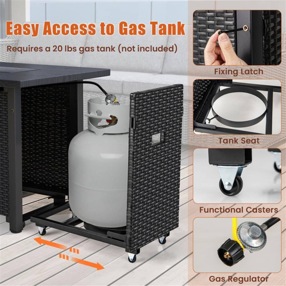 Easy Access to Gas Tank  
Requires a 20 lbs gas tank (not included)  

Fixing Latch  
Tank Seat  
Functional Casters  
Gas Regulator