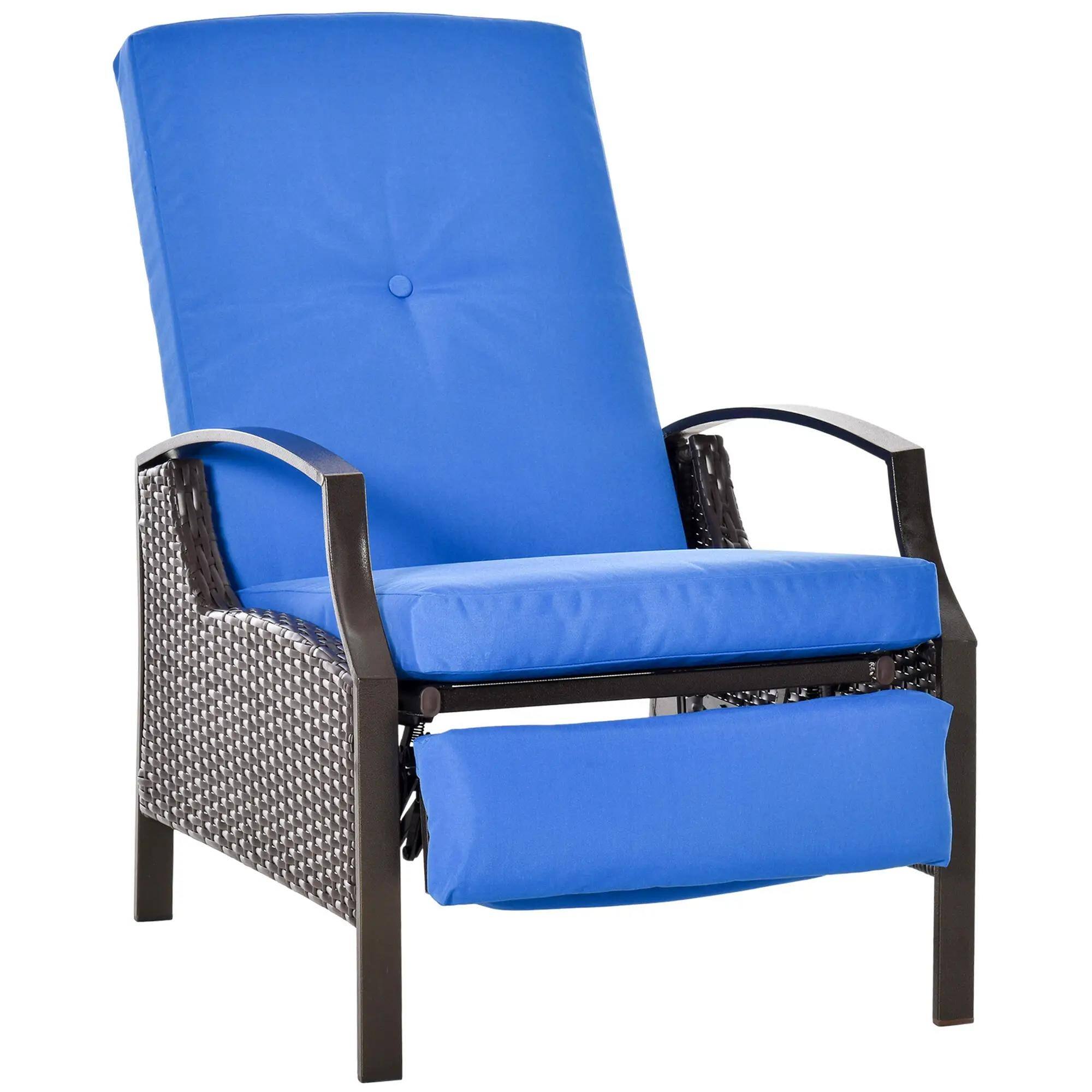 Front. Resenkos - Resenkos Outdoor Comfort Deluxe Lounge Chair, Reclining Patio Lounge With Cushions & Footrest, PE Wicker, Blue - Blue.
