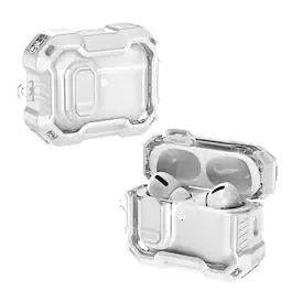 UUCOVER - Rugged Protective Case for Apple AirPods 5 / AirPods 4 with Lock and Carabiner Shockproof PC Clear Cover - White