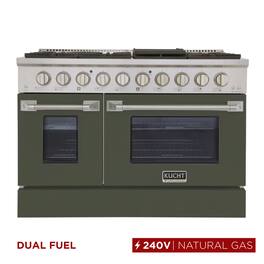 Kucht - 48" Dual Fuel Range for NG, SS/Olive Green Door, Sealed Burners, Griddle, 2 Ovens (1 Convection) - Olive Green