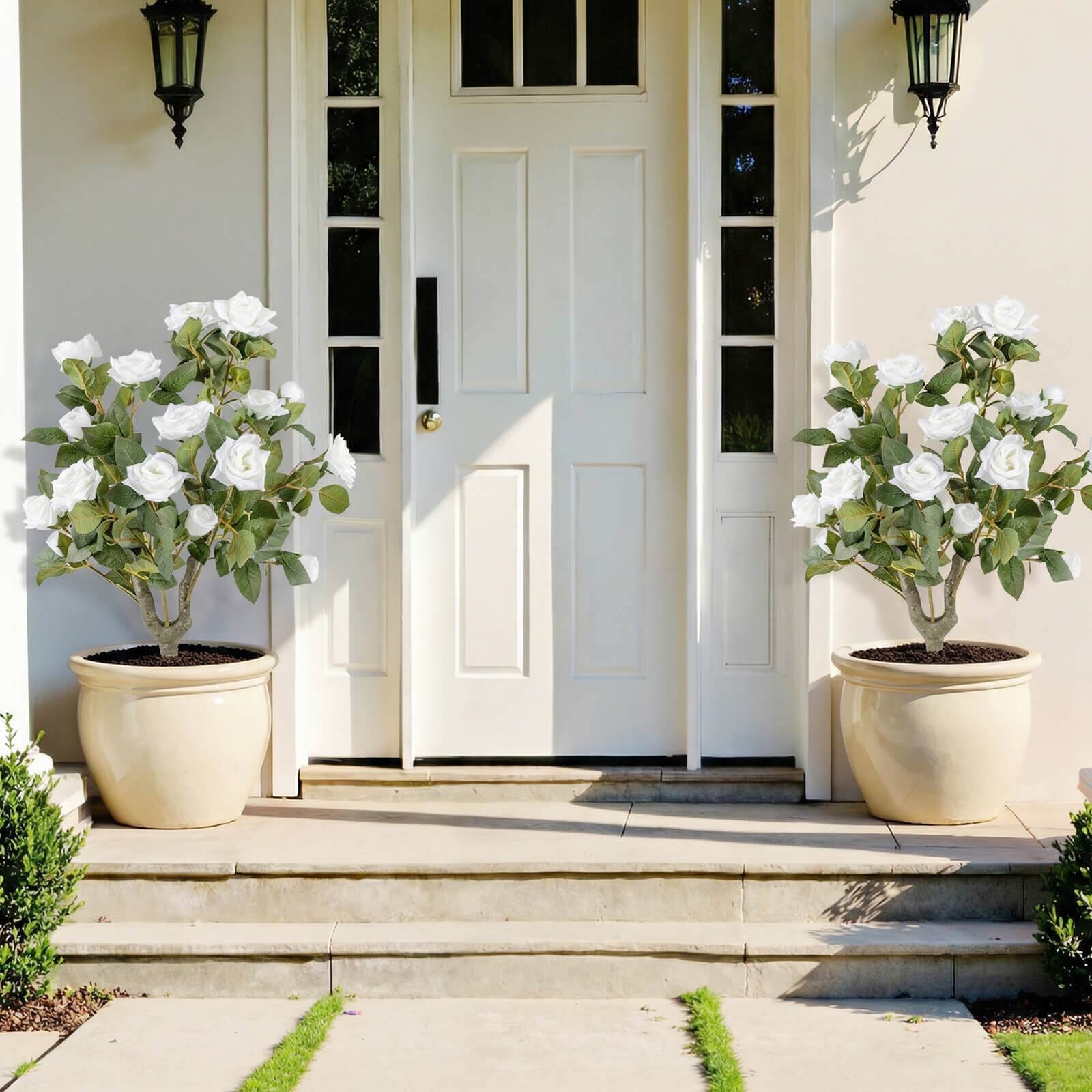 Alt View 1. Costway - Costway 2 Pack Artificial Rose Flower Trees,31.5" with Spikes,186 Leaves & 18 White Flowers - White + Green.