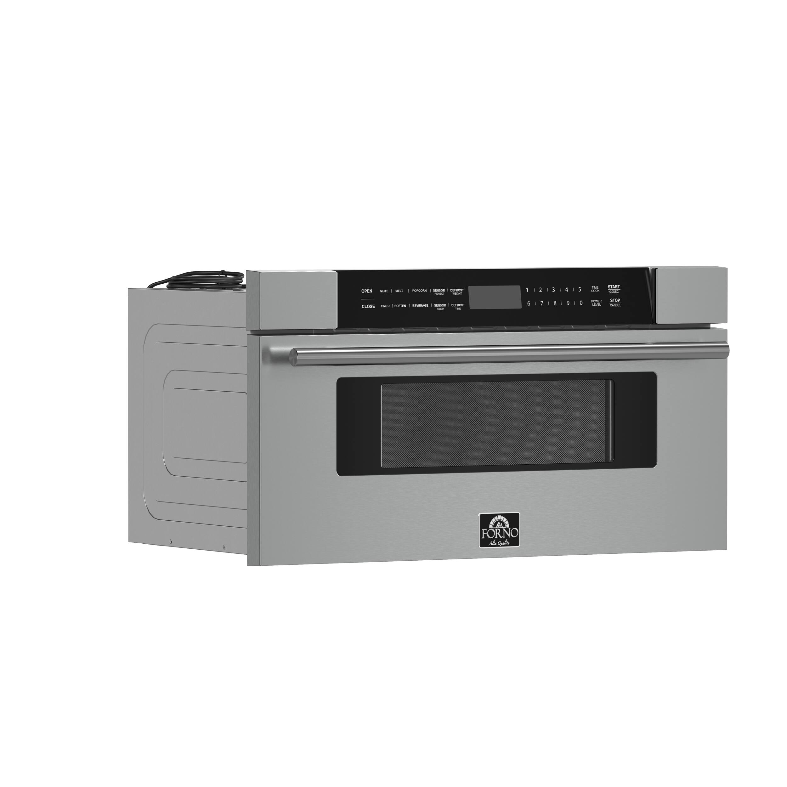 Left. Forno Appliances - Capoliveri 1.2 cu. ft. Built-In Microwave Drawer with Sensor Cooking and Angled Touch Controls - Silver.