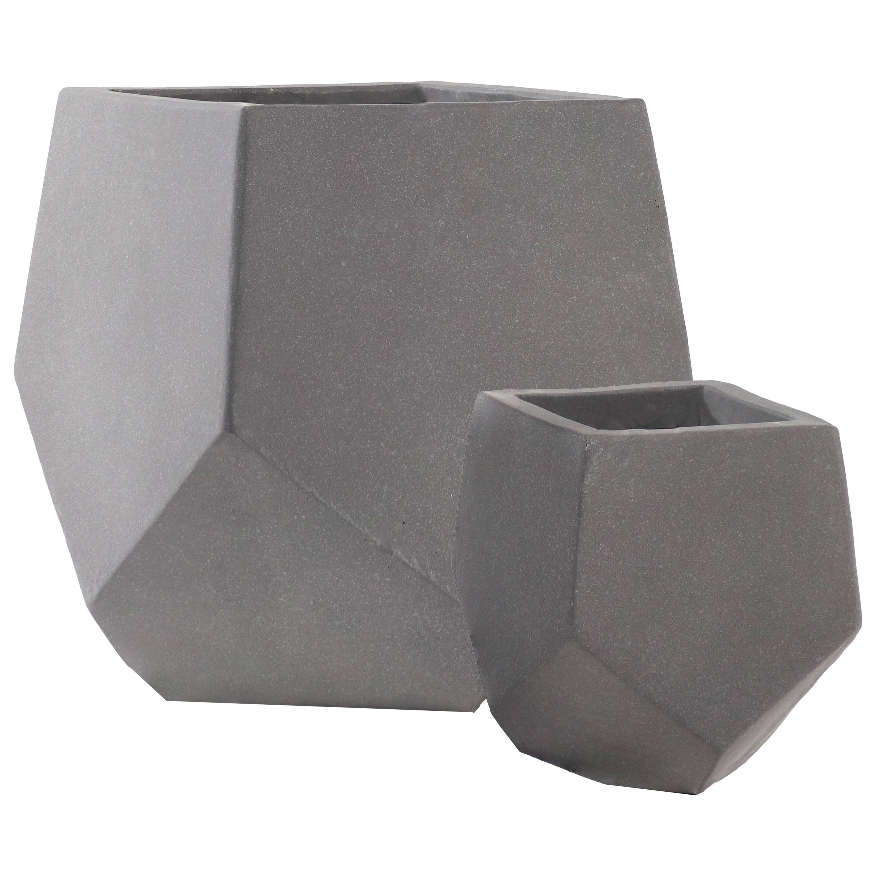 Front. Sunnydaze - 2-Piece Square-Top Cement Planters - Moondust.