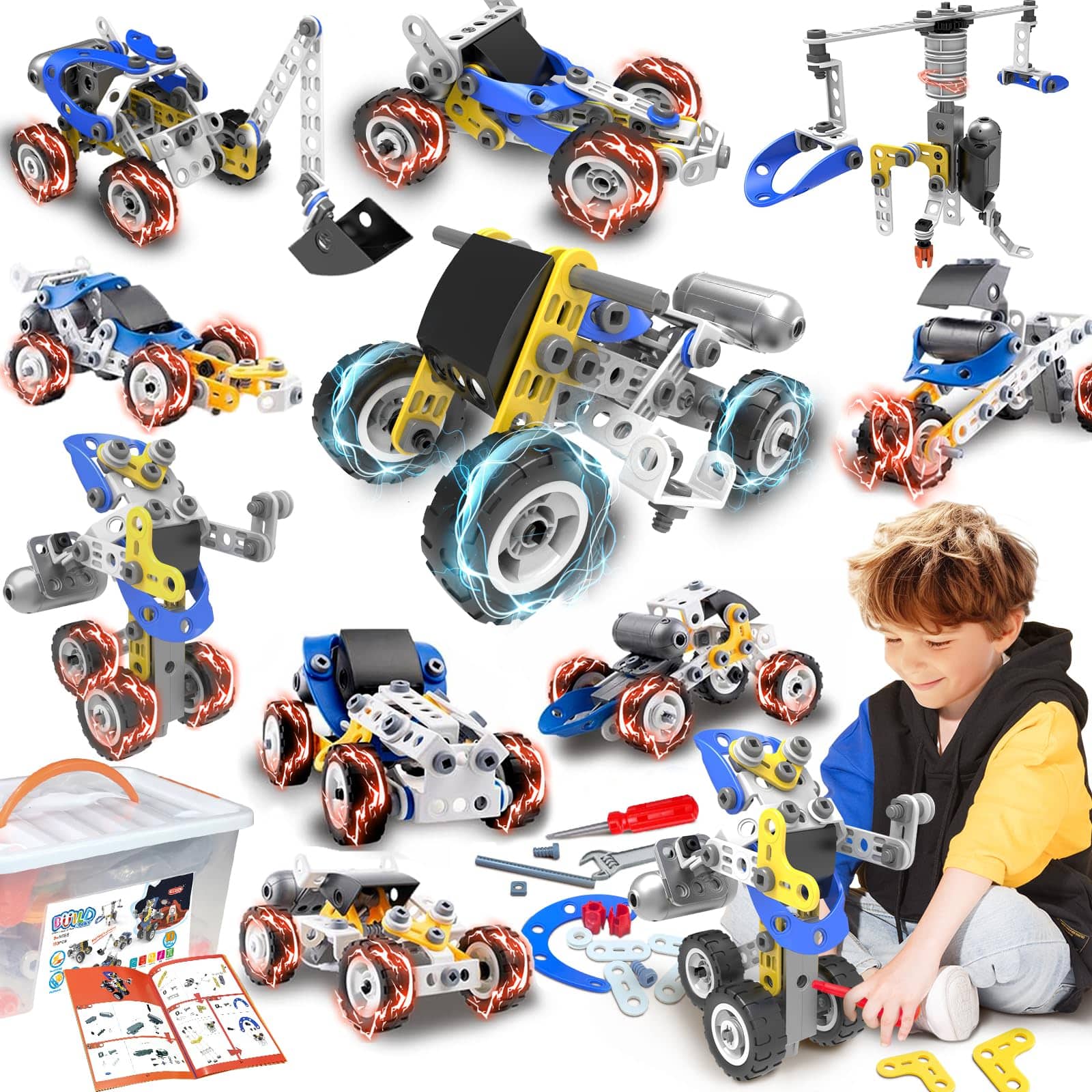 NICHOLAS KLEIN - 1 Stem Toys For 5 6 7 8 9 Year Old Building Block Kit Activities Projects Boy 4-8 5-7 6-8 8-10 Creative Set - Electric (10 in 1)