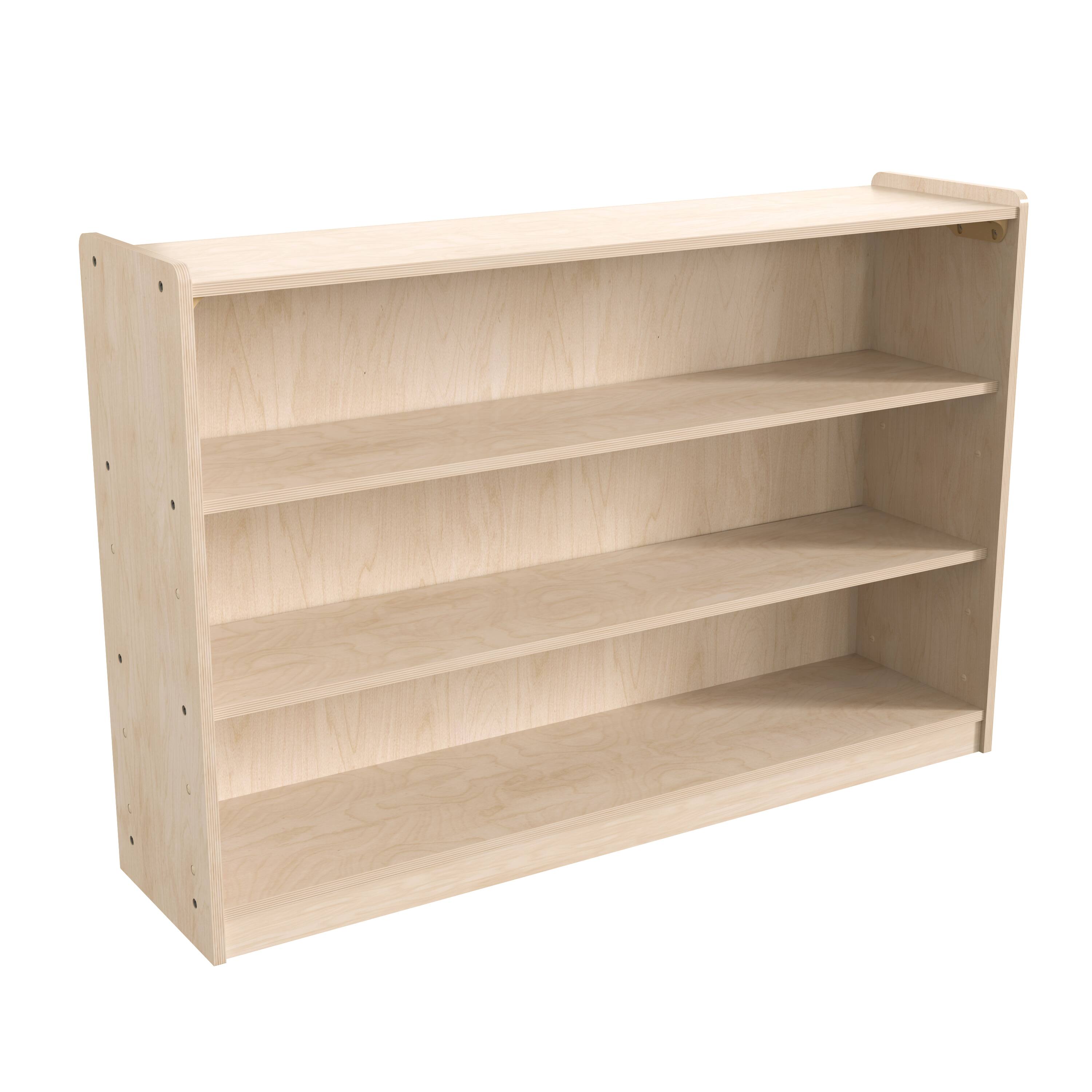 Front. Flash Furniture - Bright Beginnings Commercial Grade Extra Wide 3 Shelf Wooden Classroom Open Storage Unit, Safe, Kid Friendly De Bookcase - Natural.