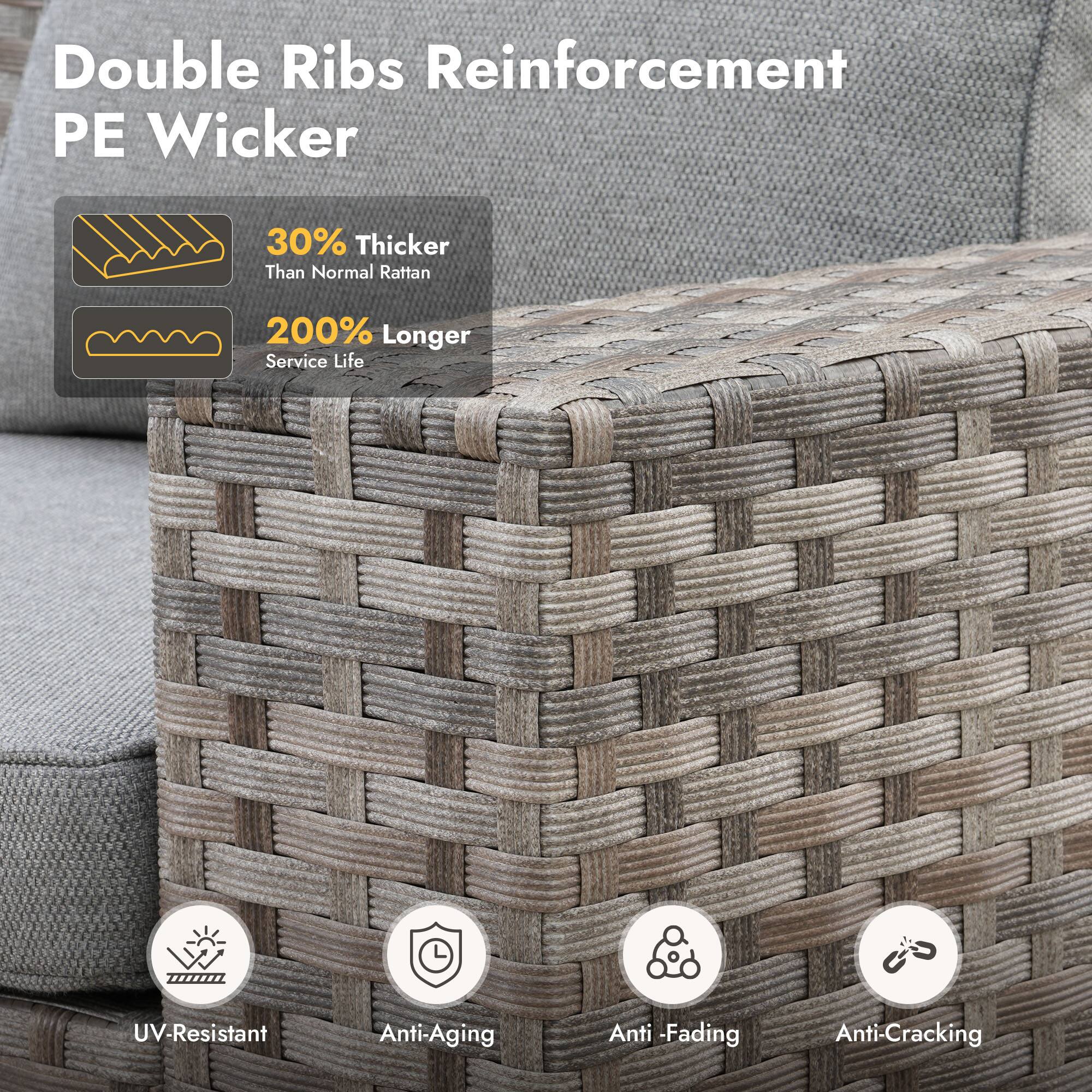 Double Ribs Reinforcement PE Wicker

- 30% Thicker Than Normal Rattan
- 200% Longer Service Life

Features:
- UV-Resistant
- Anti-Aging
- Anti-Fading
- Anti-Cracking