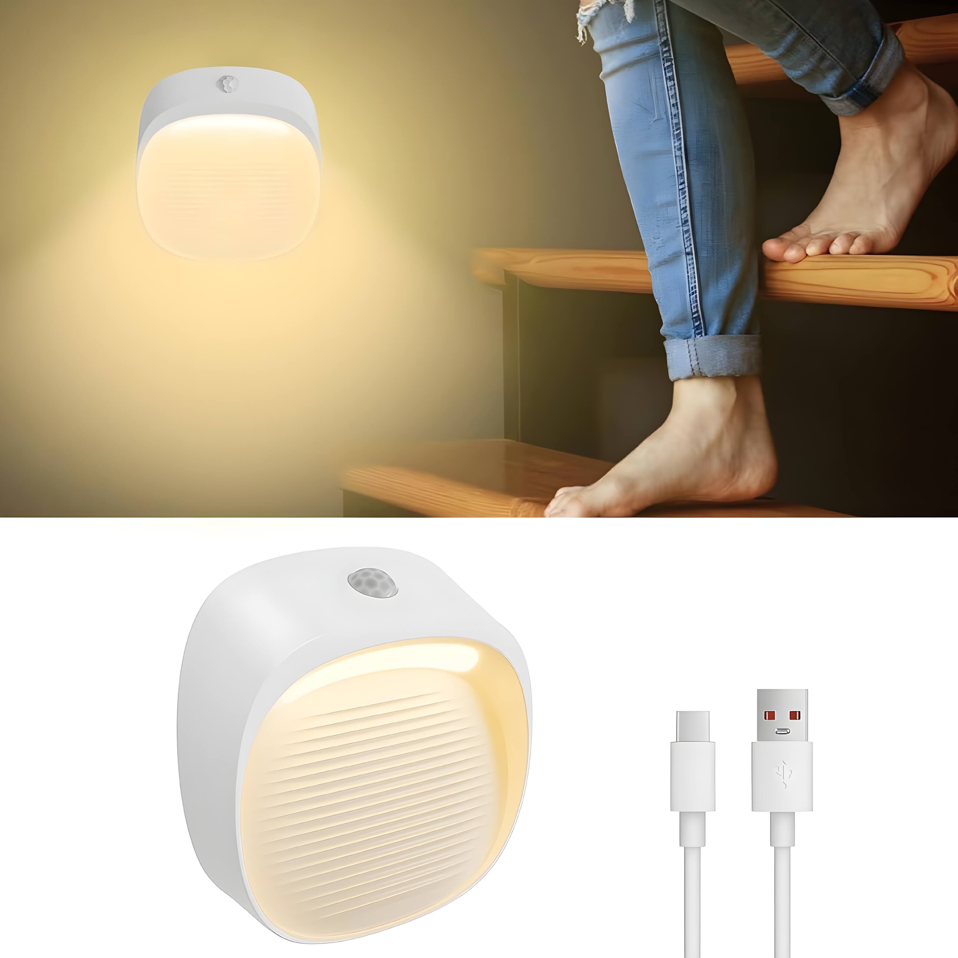 Alt View 3. Cluzine - Motion Sensor LED Night Light, Rechargeable Wall Lamp for Stairs, Bedroom, Hallway & Bathroom.