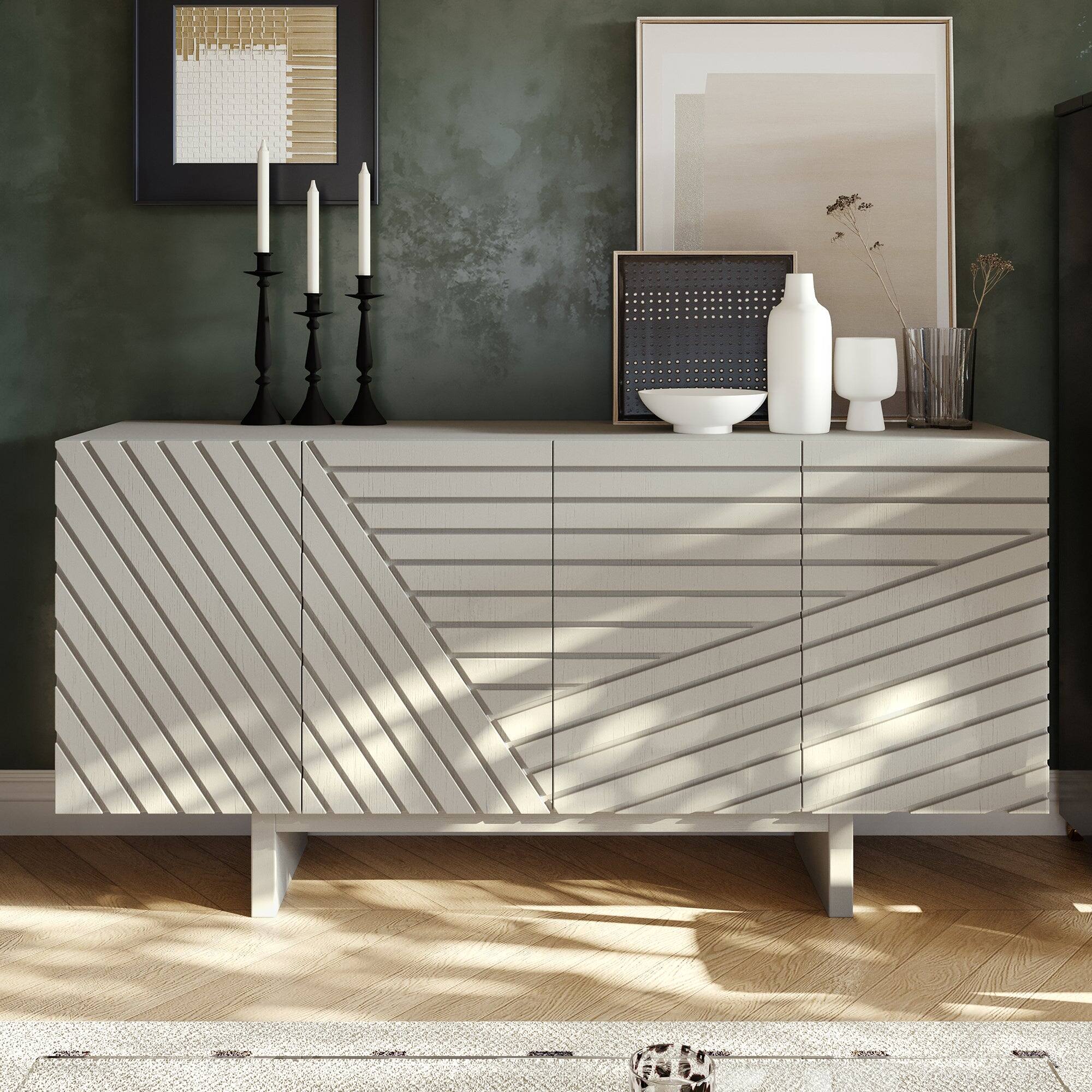 Alt View 1. Boyel Living - White MDF 4-Door 63 in. Wood Modern Grain Buffet Sideboard For Living Room and Kitchen-Dining Room - White.