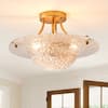 Front. Parrot Uncle - 16 in. 3-Light Gold Resin Shade Semi-Flush Mount Ceiling Light - Gold.