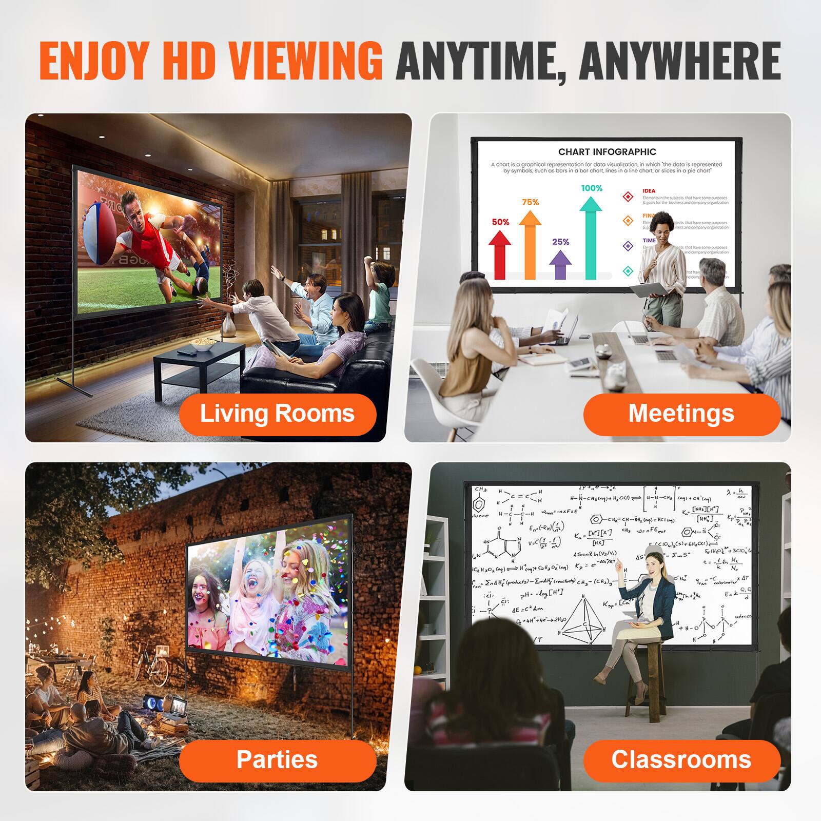 ENJOY HD VIEWING ANYTIME, ANYWHERE

Living Rooms
Meetings
Parties
Classrooms