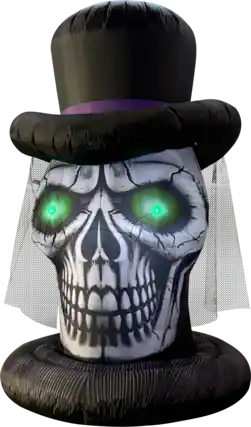 Front. GOOSH Inflatables - GOOSH 6FT Inflatable Skull with Top Hat – Light-Up Halloween Yard Decoration - Black.