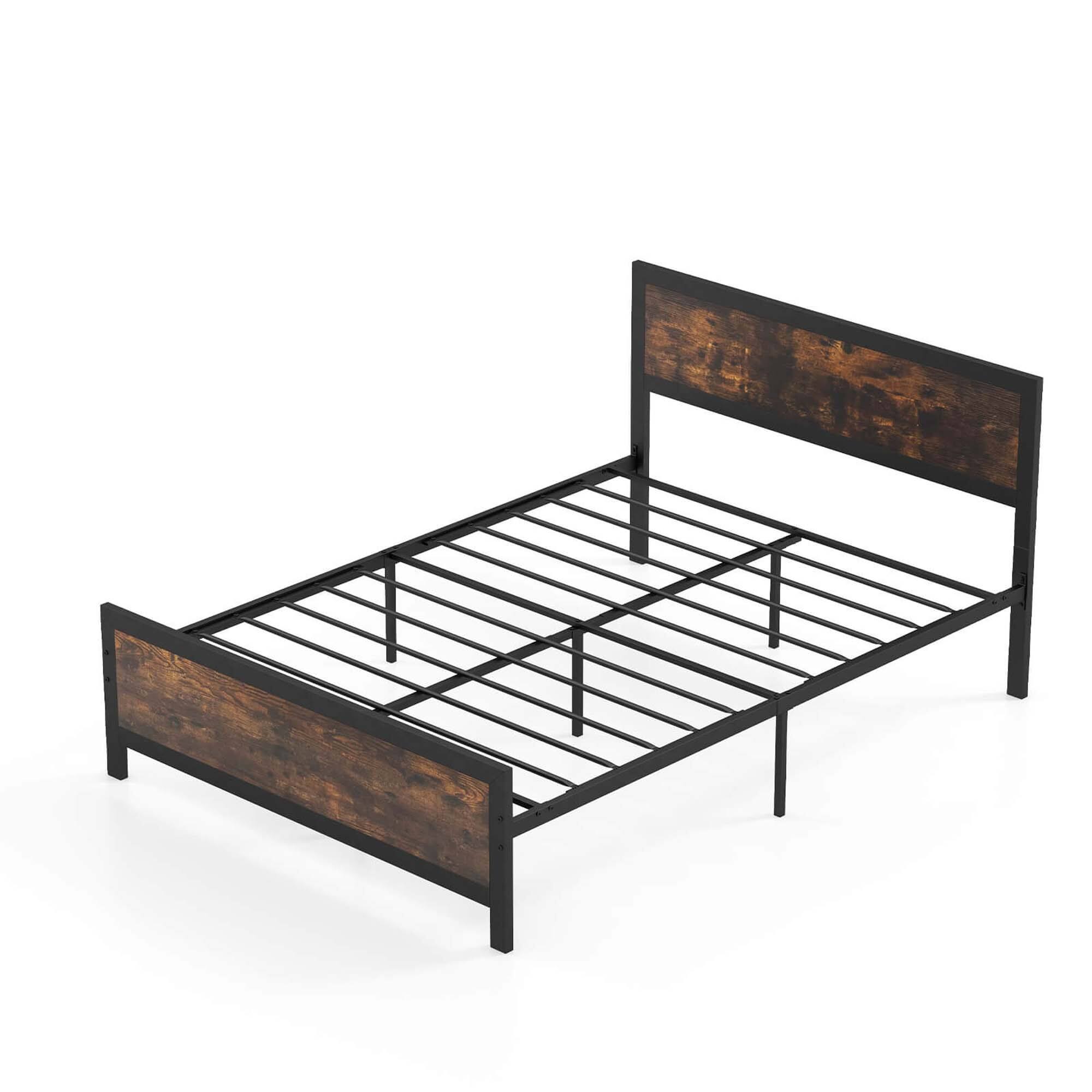 Angle. Costway - Full Size Metal Bed Frame with Headboard & Footboard Metal Slats Support - Brown.