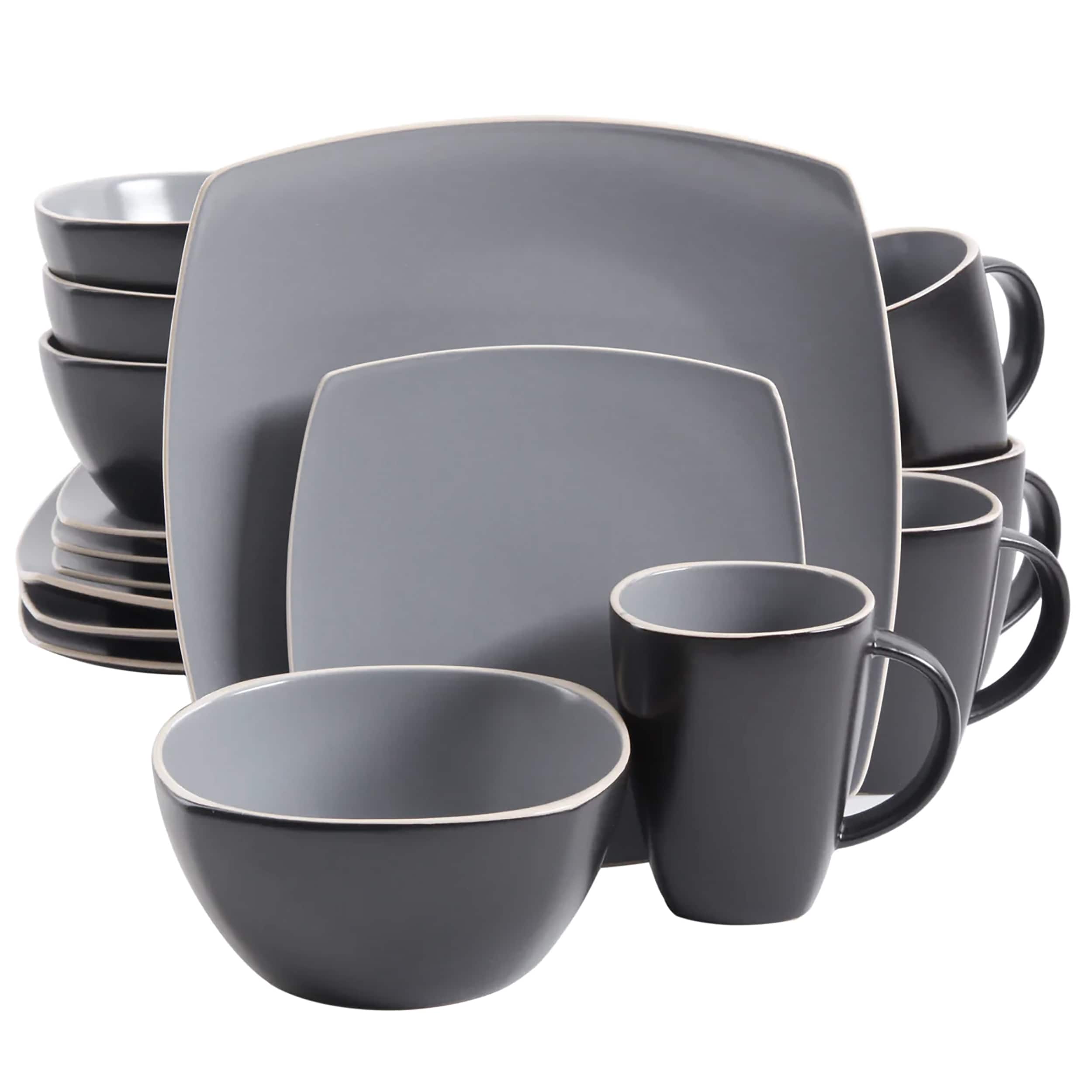 Gibson - Home Soho Lounge 16 Piece Soft Square Stoneware Dinnerware Set in Grey Matte - Gray Matte