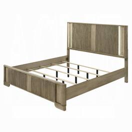 Manhattan Lane - Leky Queen Bed, LED Headboard, Fluted Patterns, Antique Wood - Oak Brown