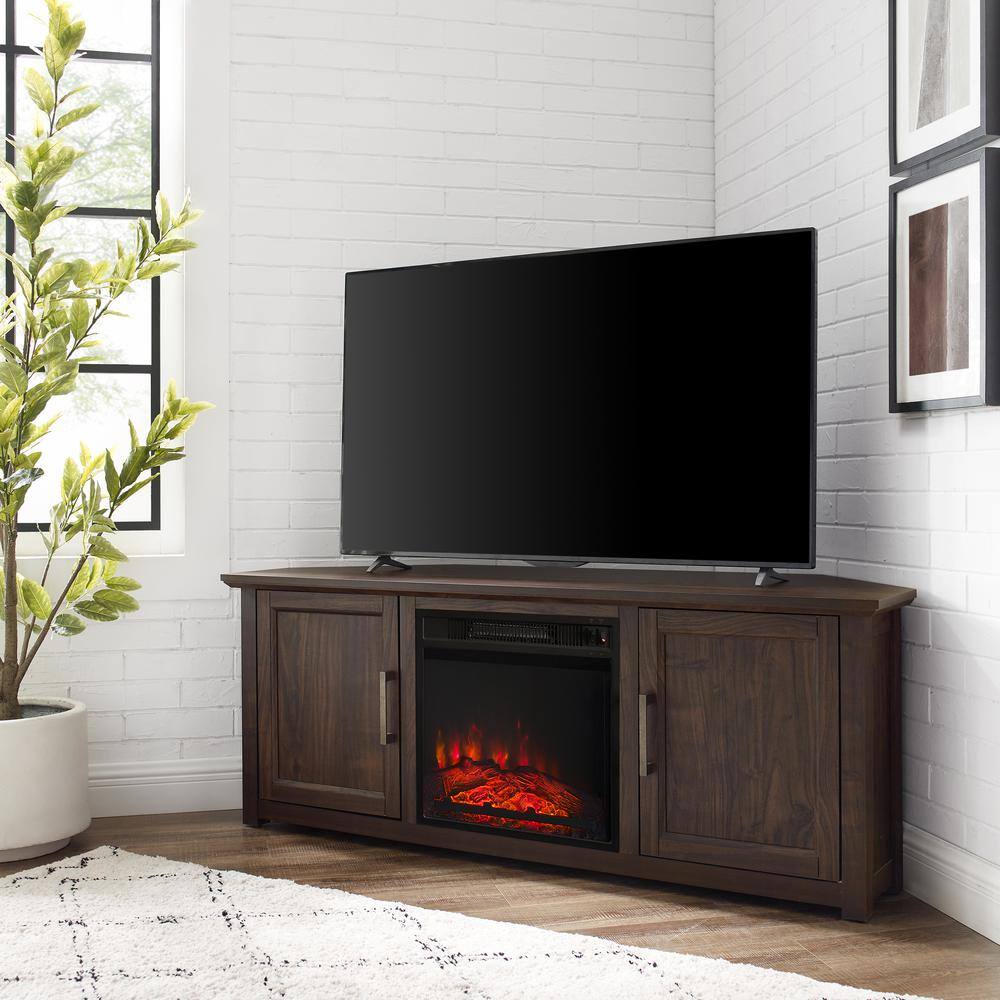 Alt View 1. Crosley Furniture - Camden Corner Fireplace Tv Stand For 65+ Inch Tv - Brown.