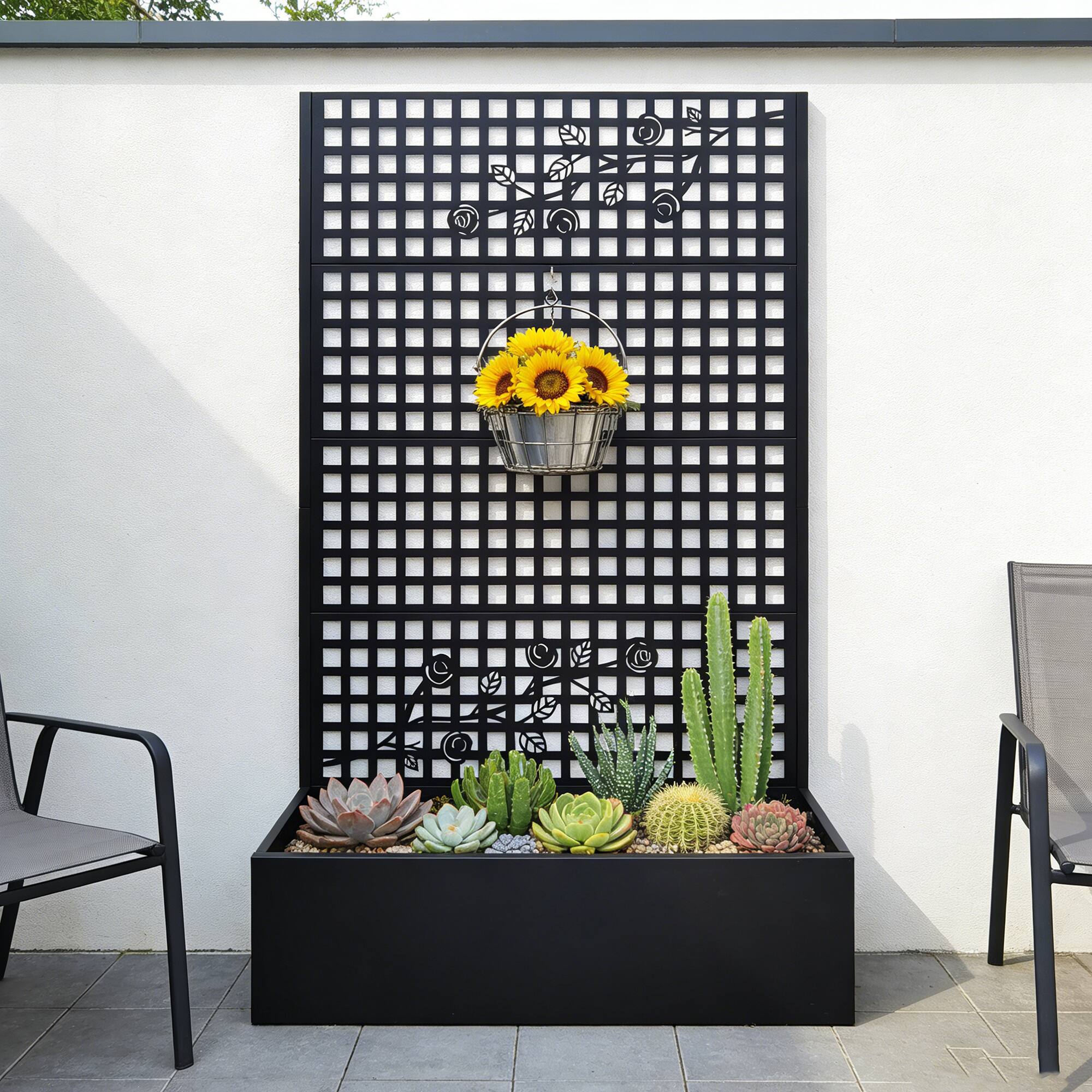 Alt View 4. Loheer - Metal Planter Box with Trellis, 5.9 ft H Raised Garden Bed Privacy Screen for Patio Balcony - Black.