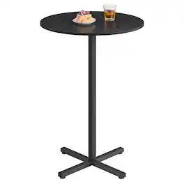 JETRANSPORT - Round Cocktail Table High Top Bar Pub With Metal Frame And Cross Base For 2-3 People Modern Easy To - Ebony Black 23.6"D x 23.6"W x 41.1"H Without