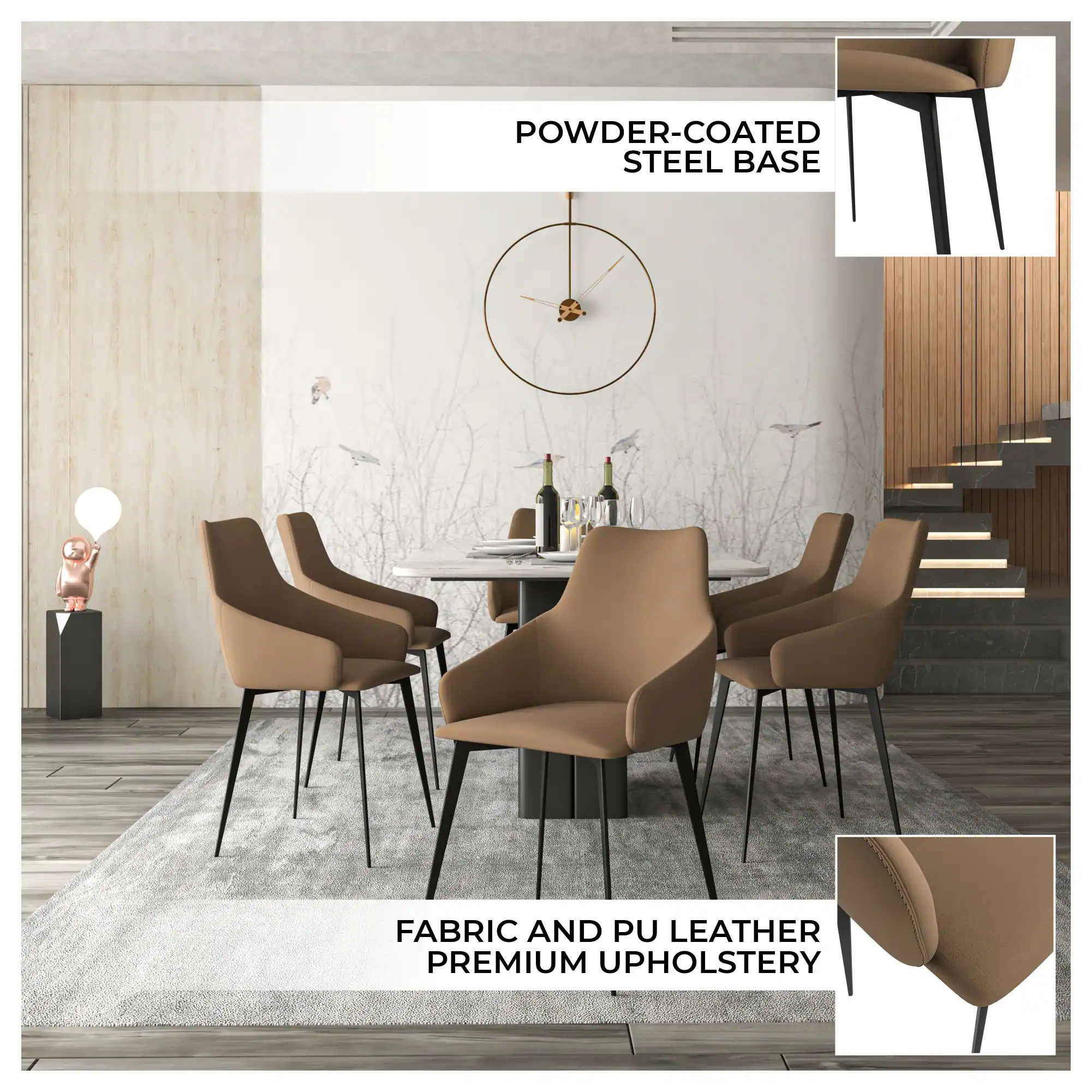 POWDER-COATED STEEL BASE  
FABRIC AND PU LEATHER PREMIUM UPHOLSTERY