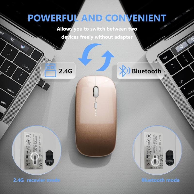 POWERFUL AND CONVENIENT  
Allows you to switch between two devices freely without adapter  

2.4G  
Bluetooth  

2.4G receiver mode  
Bluetooth mode