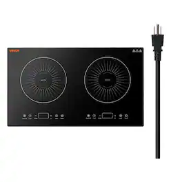 VEVOR - Induction Cooktop 24in 2 Burners Built-in Electric Stove 110V 1800W, Low-Power Continuous Heating, Countertop Induction - Black
