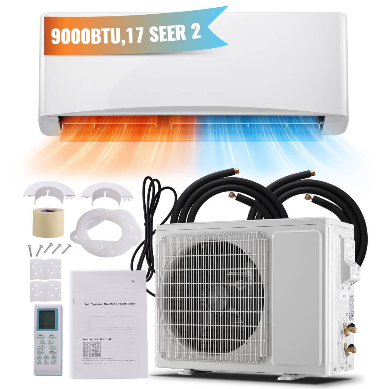 DEMULLER - 9000 BTU Mini 4-in-1 Split Air Conditioner & Heater, 17 SEER2 115V Inverter System with Heat Pump - White
