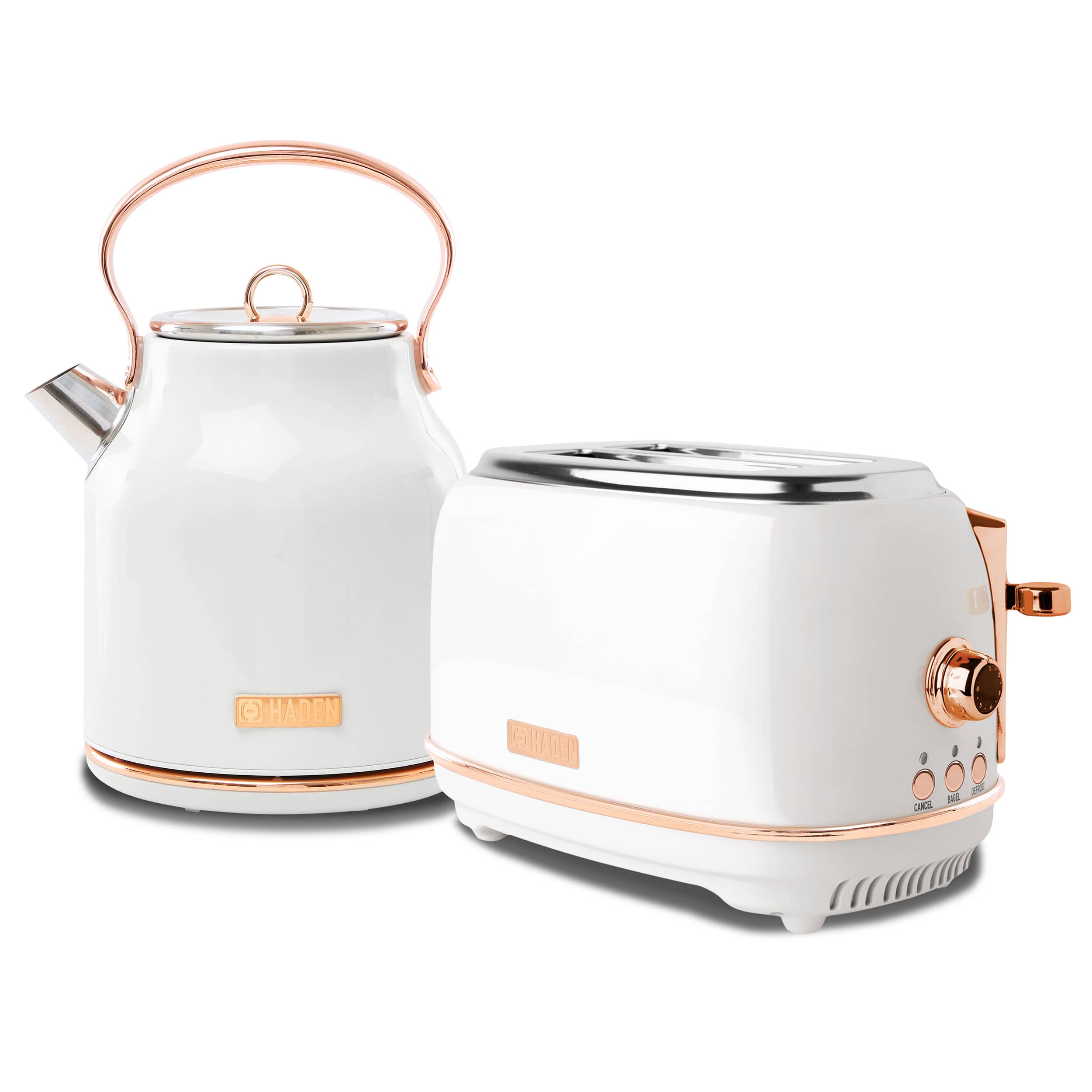 Haden - Heritage 2 Slice Wide Slot Toaster & Electric Water Kettle, Ivory & Copper - Ivory, Copper