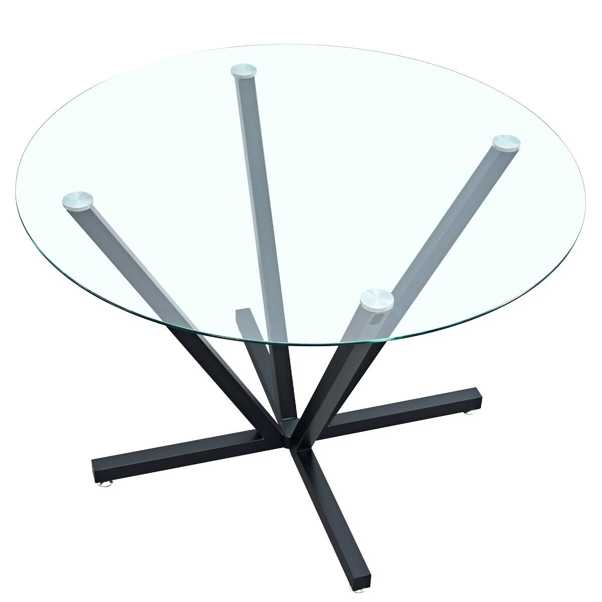 Alt View 4. Loheer - Loheer 45 inch round dining table with tempered glass top and black metal base - Black.