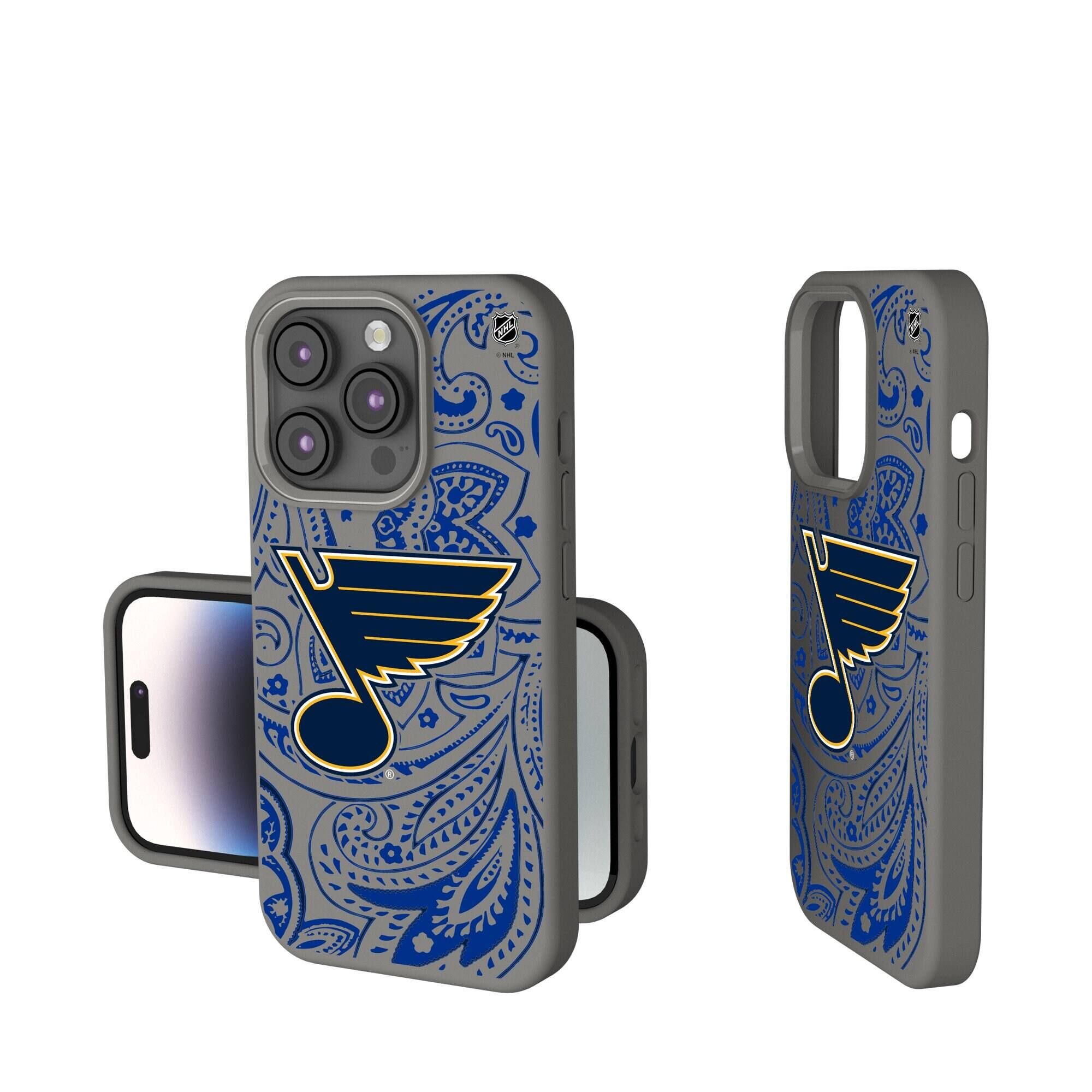 Front. Keyscaper - Gray St. Louis Blues Paisley Soft Touch iPhone Case - 14 Pro Max - Gray.