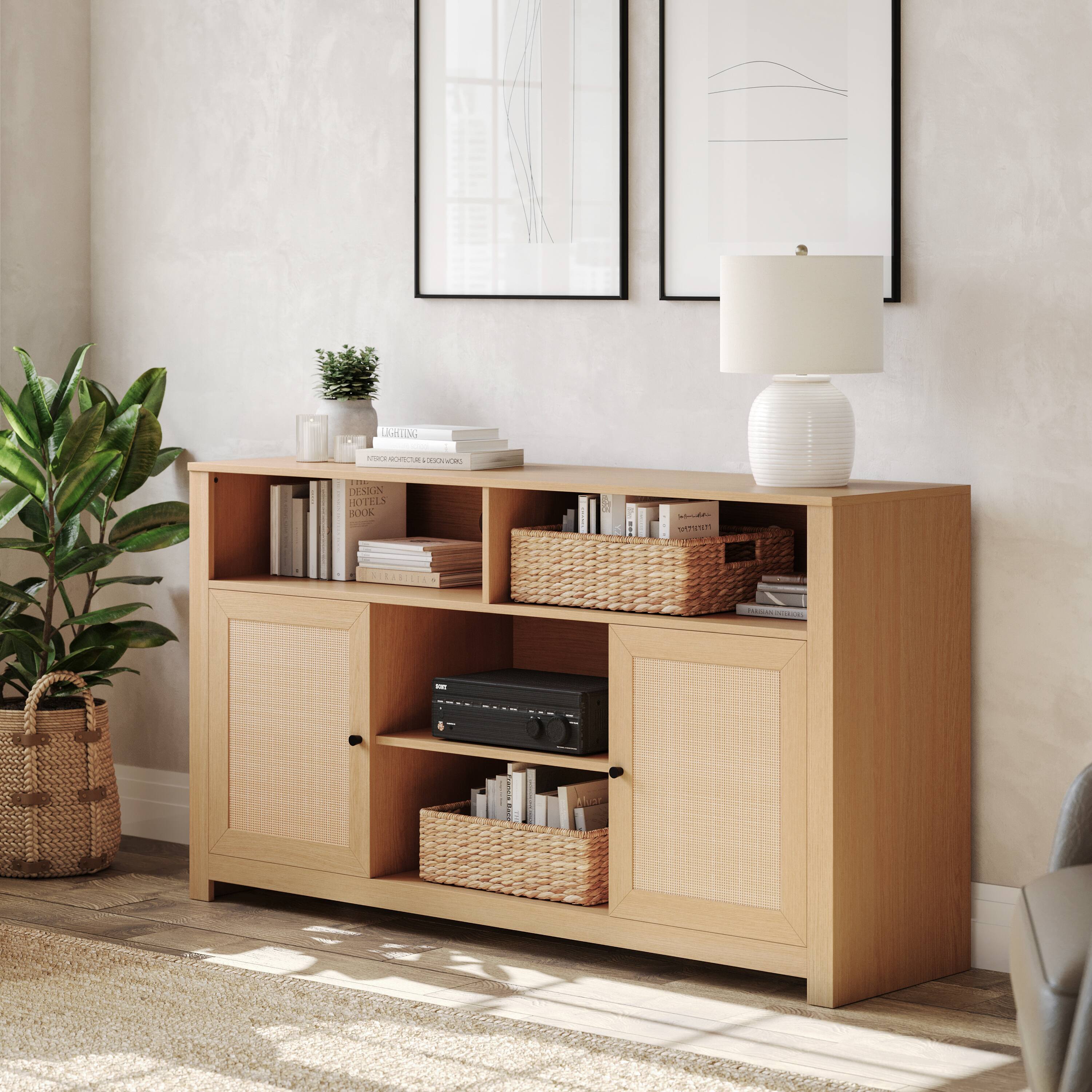 Flash Furniture Malaki Mid Century Modern 58 Inch Buffet Sideboard with ...