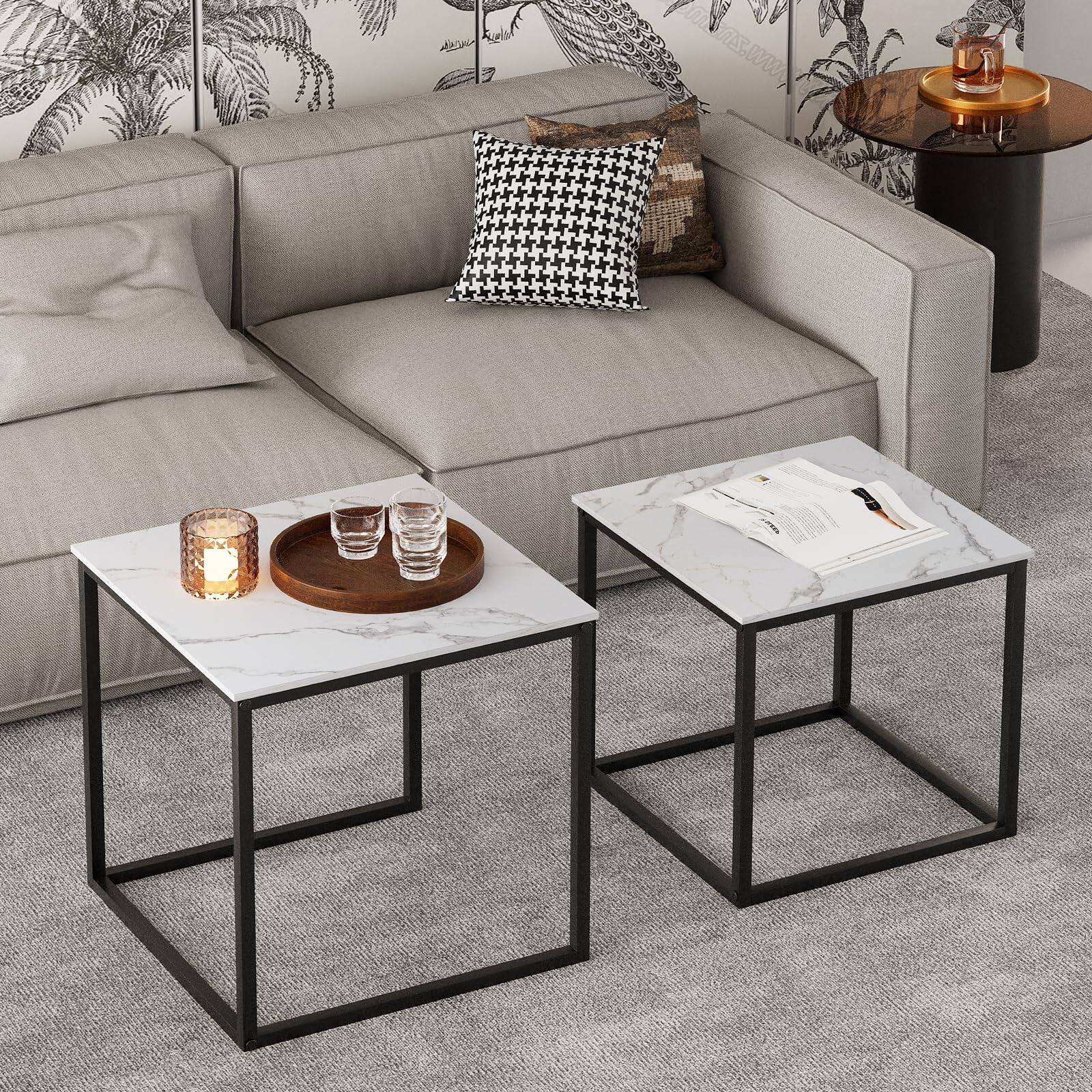 Alt View 5. Hanke - Coffee Table Modern Faux Marble Nesting Metal Frame Square Center Side Tables For Living Room Bedroom And - Gold 19.7".