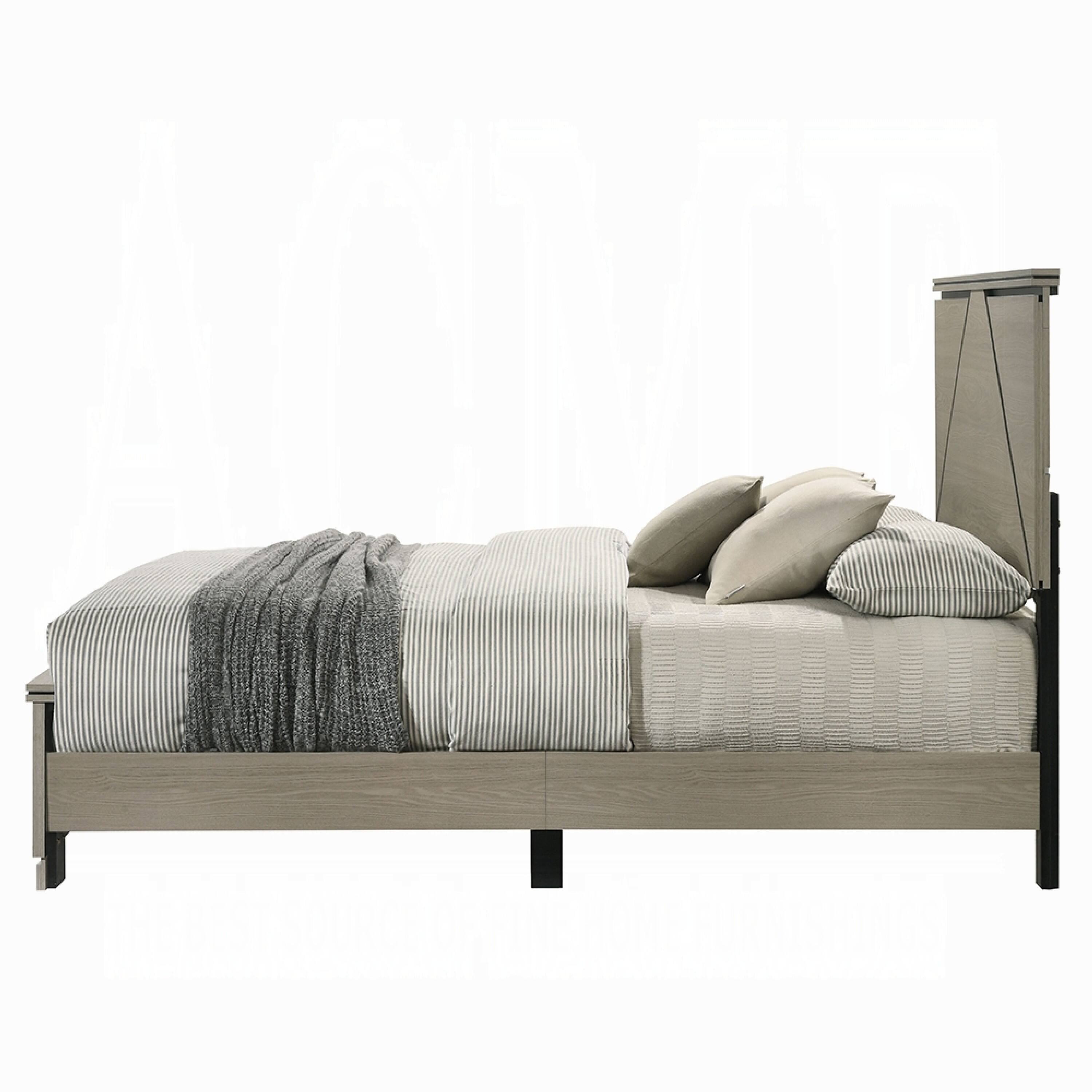 Alt View 2. Manhattan Lane - Queen Size Bedroom Set, Gray Finish, Panel Headboard, 3-Piece Set with Bed and Two Nightstands - Gray.